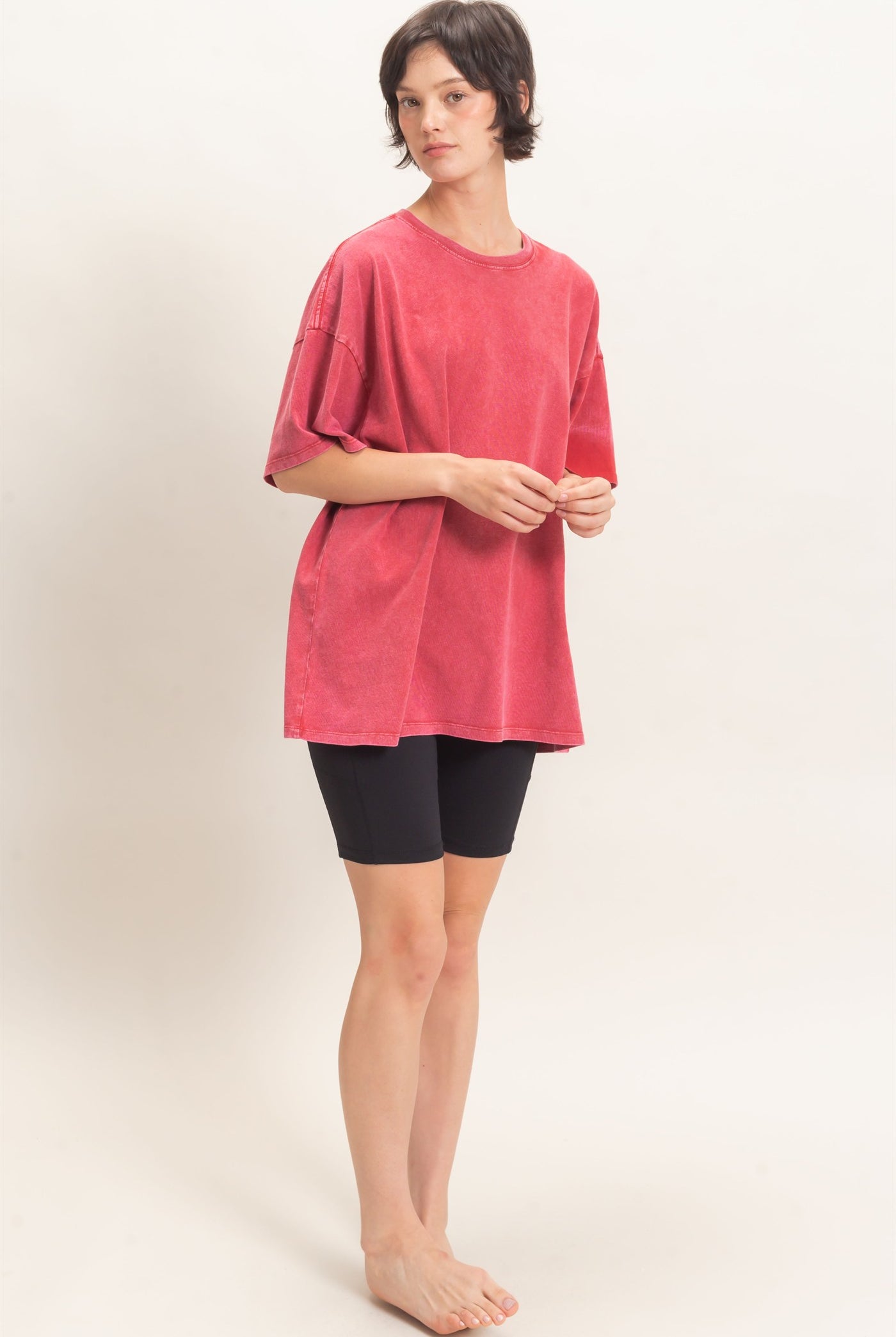 Wholesale Mineral Wash Oversized Crew Neck T-Shirts Clothing Tops DZ26C961 DARK RED DOUBLE ZERO