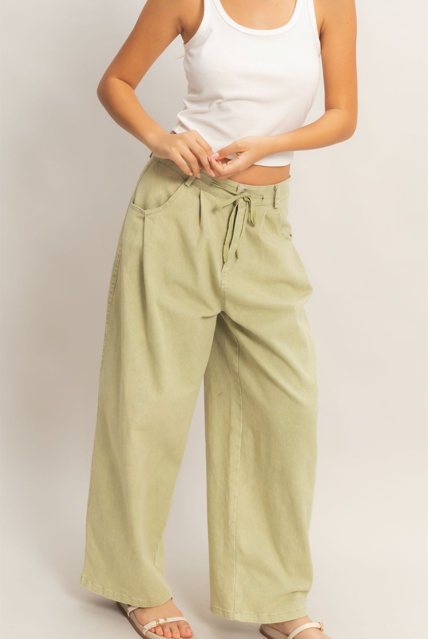 Wholesale Drawstring Wide-Leg Pants Pants HF26A393 L.OLIVE HYFVE