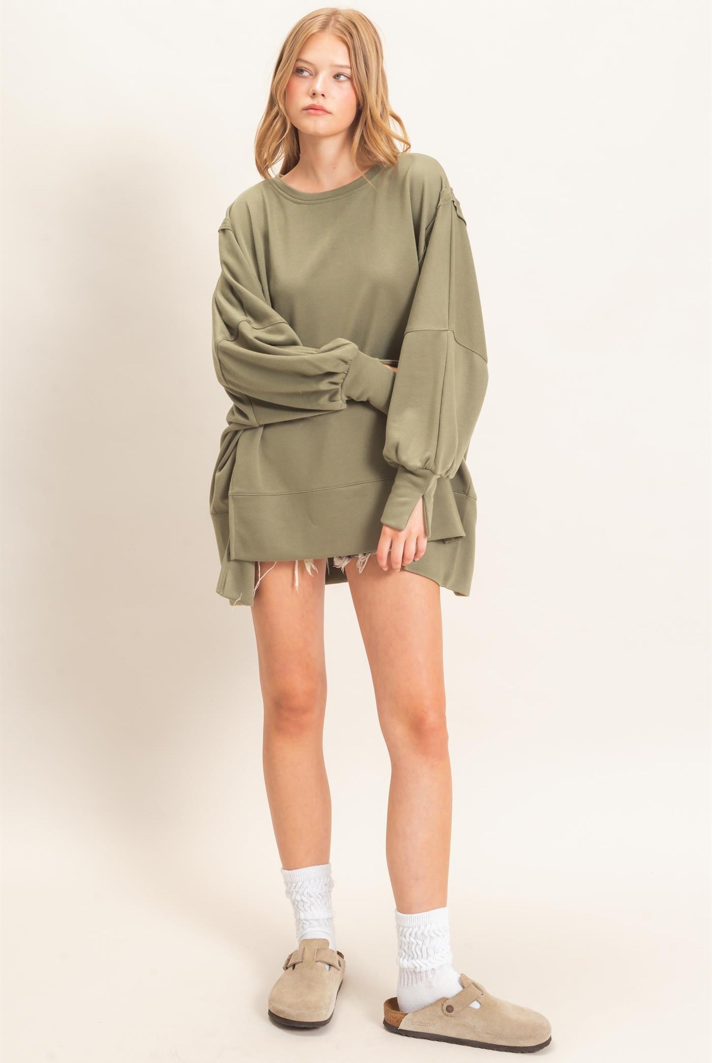 Wholesale Oversized Crew Neck Sweatshirt Sweatshirts HF26F132 OLIVE HYFVE