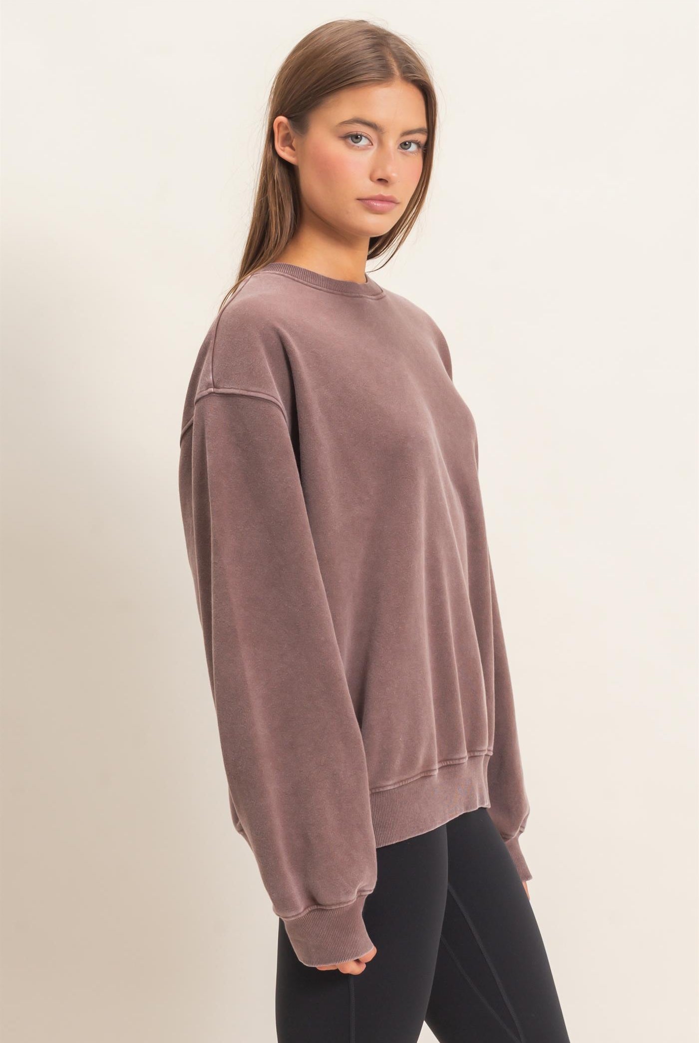 Wholesale Mineral Wash Crew Neck Sweatshirt Sweatshirts DZ26E990 DARK BROWN DOUBLE ZERO