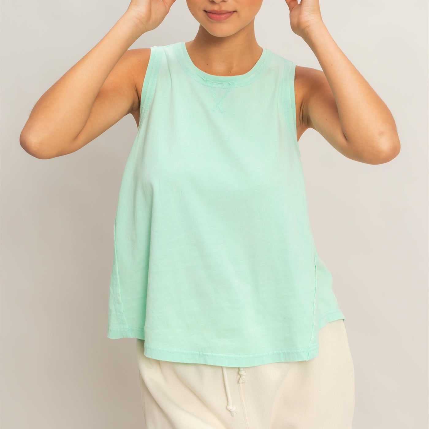 Wholesale Raw Edge Details Sleeveless Washed Top Clothing Tops DZ26E278 MINT DOUBLE ZERO