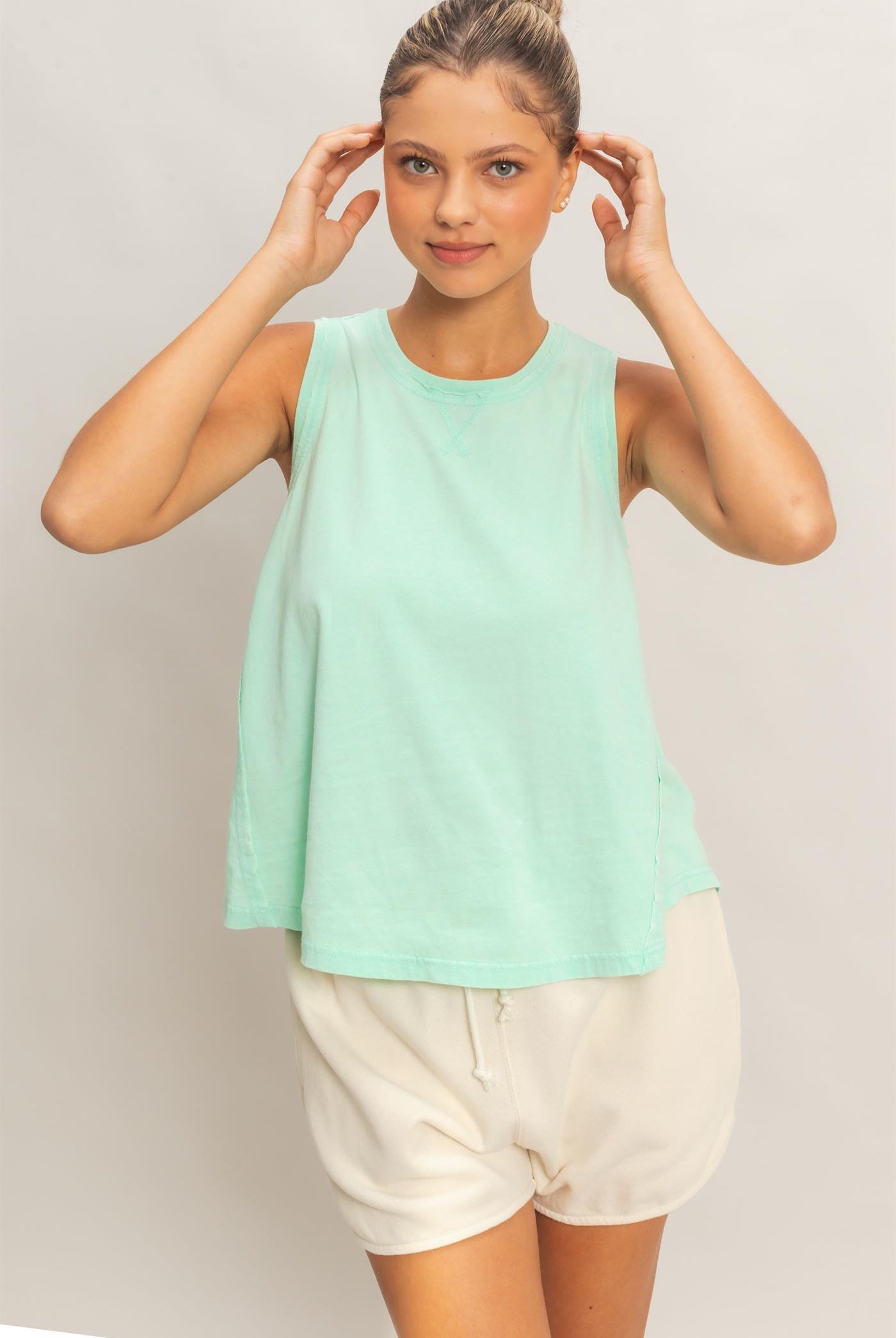Wholesale Raw Edge Details Sleeveless Washed Top Clothing Tops DZ26E278 MINT DOUBLE ZERO