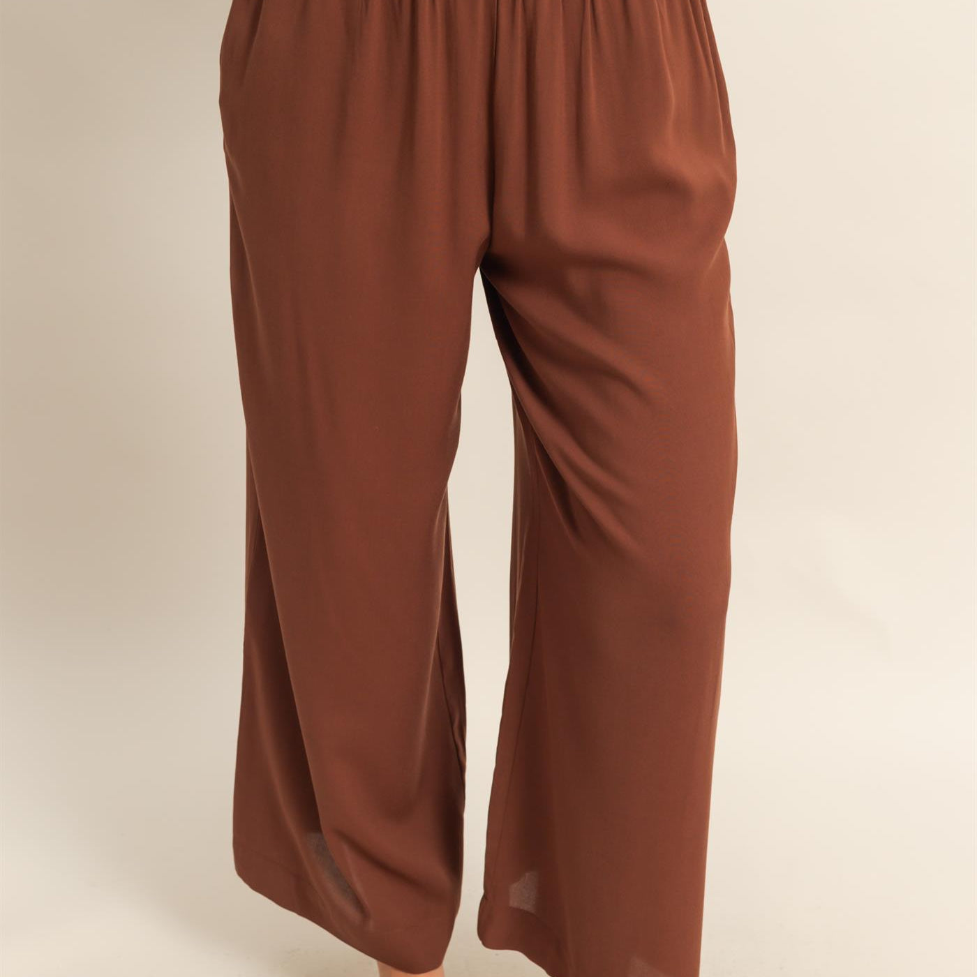 Wholesale High Waist Woven Wide Leg Pants Pants DZ25C192 CHESTNUT DOUBLE ZERO