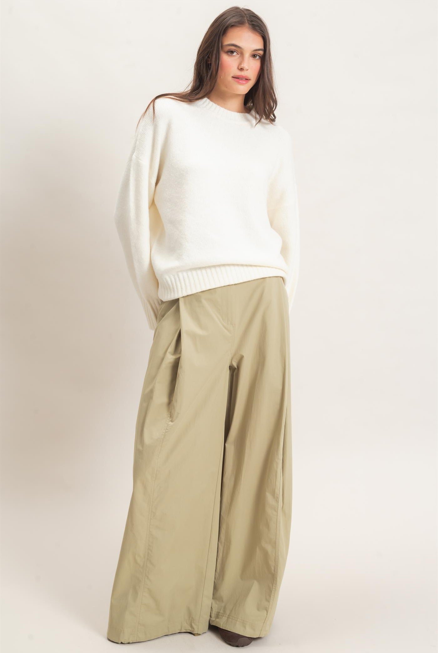 Wholesale Ribbed Crew Neck Sweater Sweaters HF26F179-D CREAM HYFVE