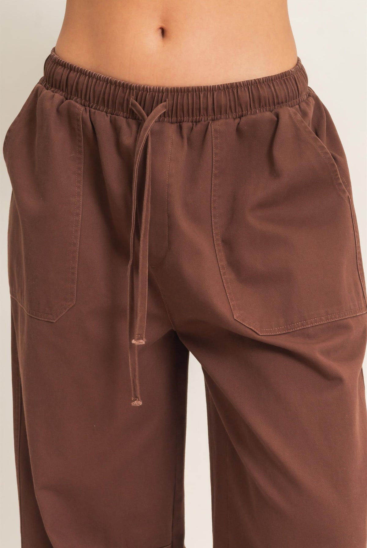 Wholesale Twill Elastic Waist Barrel Pants Pants DZ27A228 DARK BROWN DOUBLE ZERO