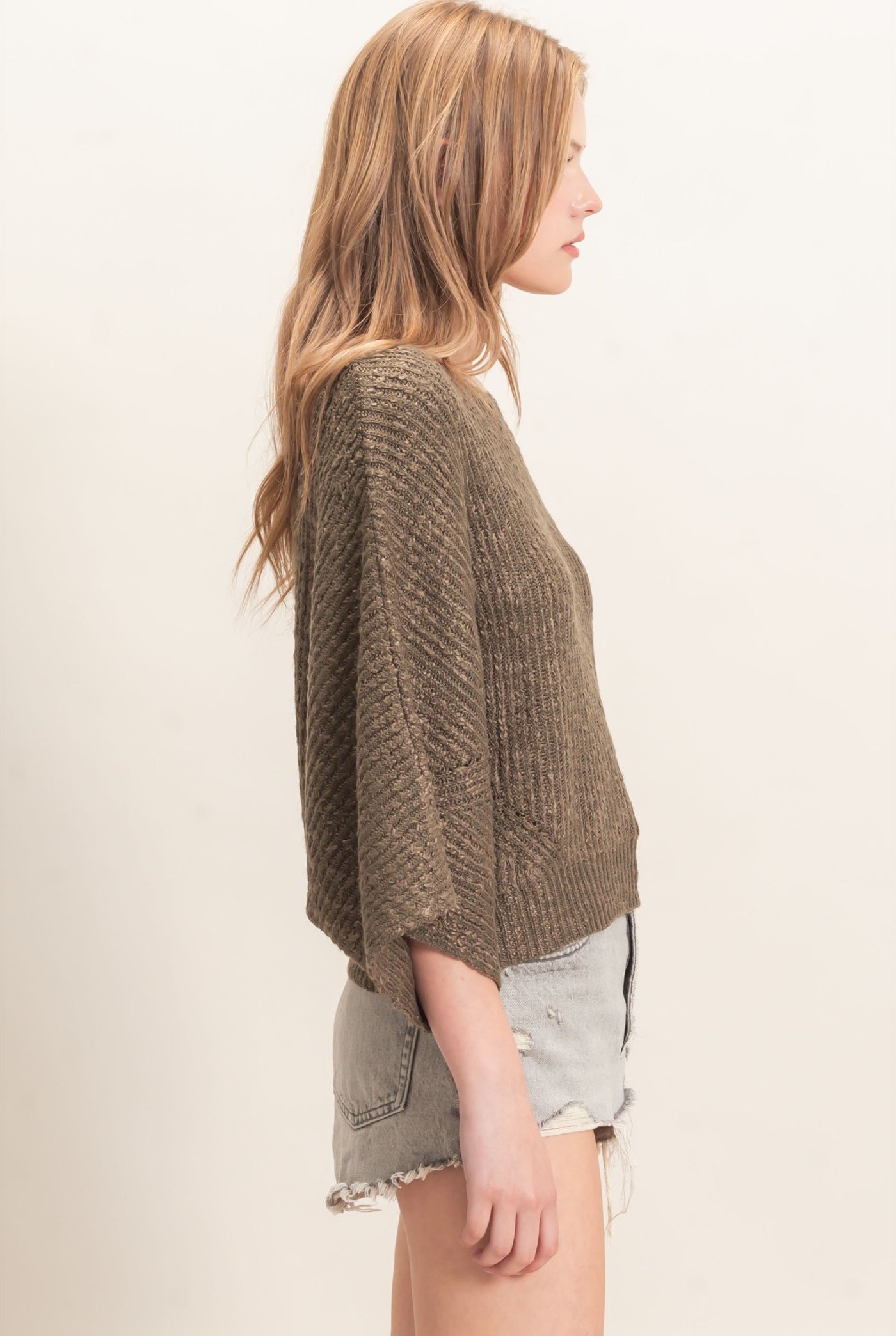 Wholesale Ribbed Boat Neck Sweater Sweaters HF26F201 OLIVE HYFVE