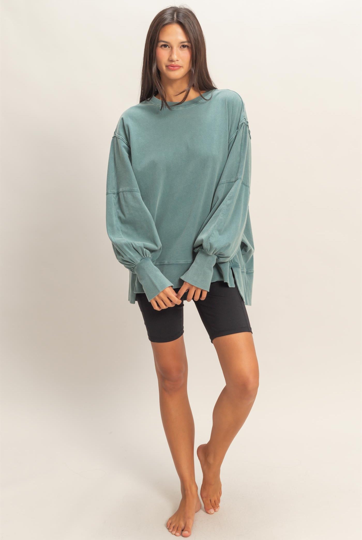 Wholesale Oversized Seam Detail Long Sleeve Top Sweatshirts DZ26C774 DARK TEAL DOUBLE ZERO