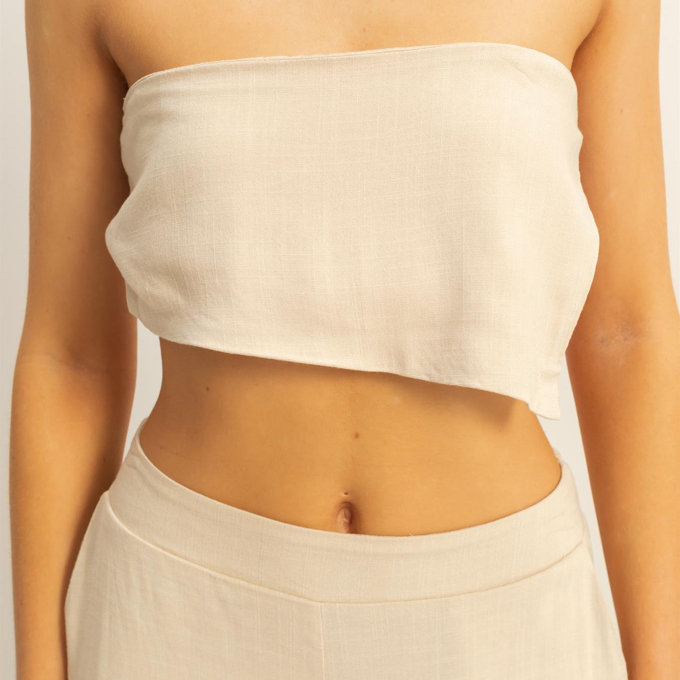Wholesale Stretch Linen Top And Pants Set Clothing HF25E016-SET L.TAUPE HYFVE