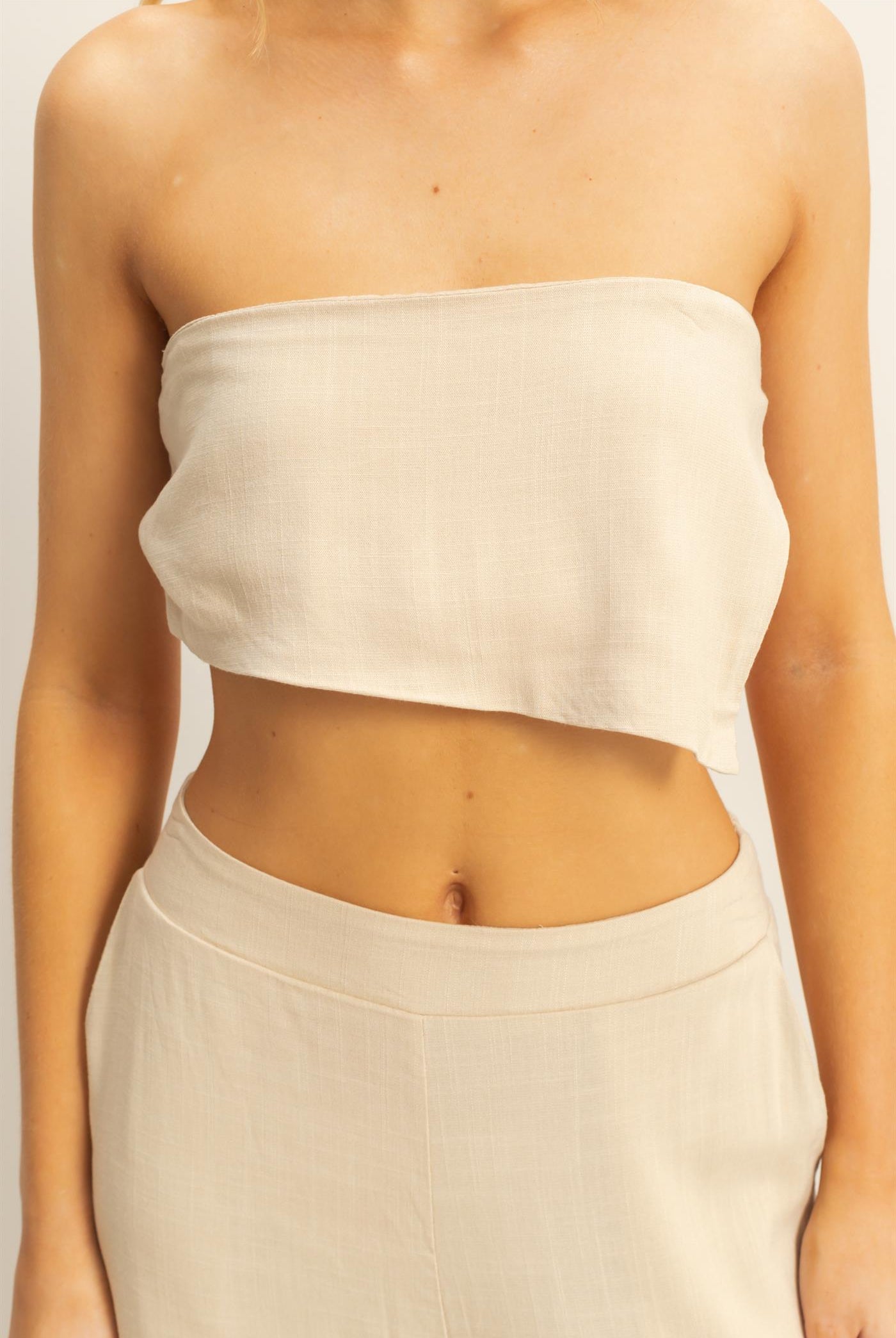 Wholesale Stretch Linen Top And Pants Set Clothing HF25E016-SET L.TAUPE HYFVE