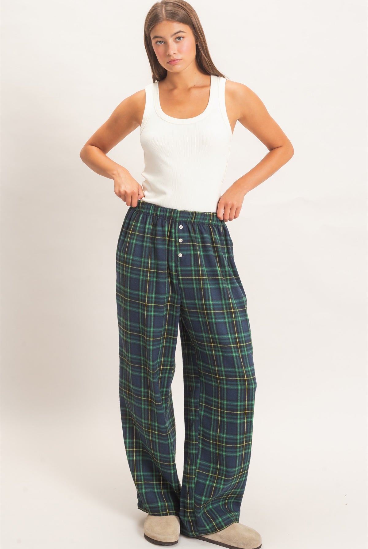 Wholesale Plaid Wide-Leg Pants Pants DZ26F271 GREEN DOUBLE ZERO
