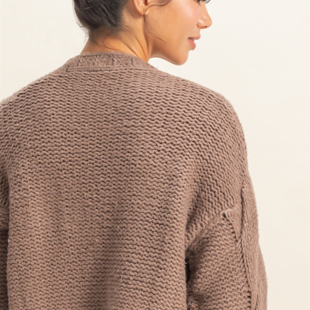 Wholesale Oversized Cable Knit Open Front Cardigan Sweater Cardigans DZ25F072 LIGHT TAUPE DOUBLE ZERO