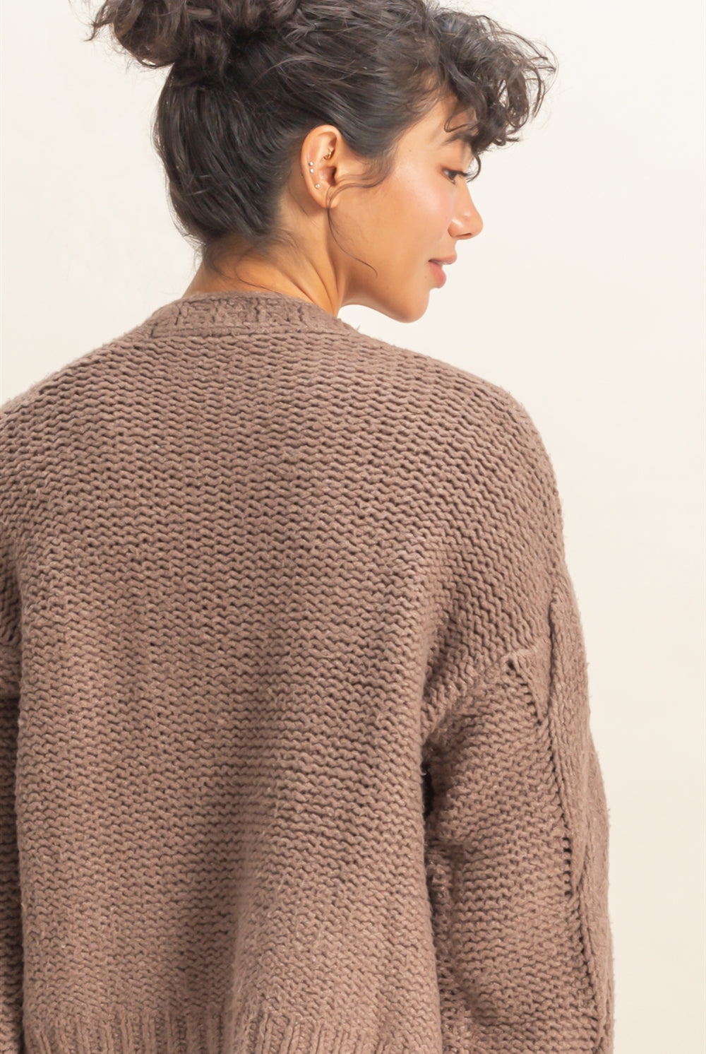 Wholesale Oversized Cable Knit Open Front Cardigan Sweater Cardigans DZ25F072 LIGHT TAUPE DOUBLE ZERO