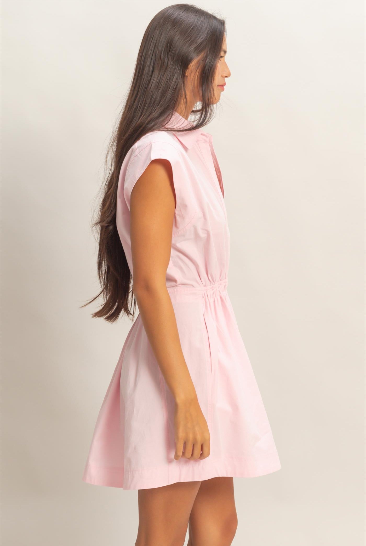 Wholesale Sleeveless Collared Shirred Mini Dress Dresses DZ26A751 SOFT PINK DOUBLE ZERO