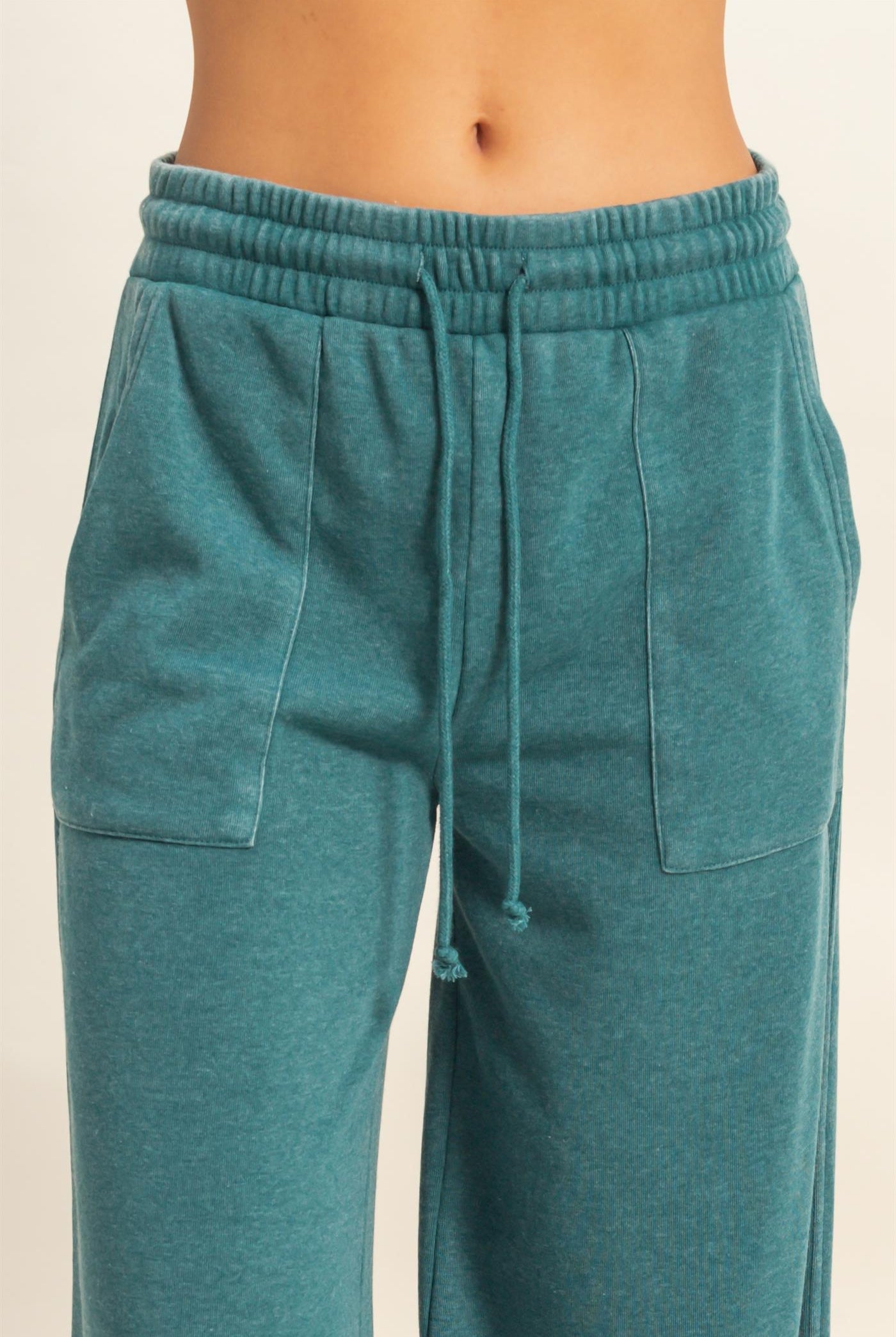 Wholesale Burnout French Terry Wide-Leg Pants Pants DZ26A259 DARK TEAL DOUBLE ZERO