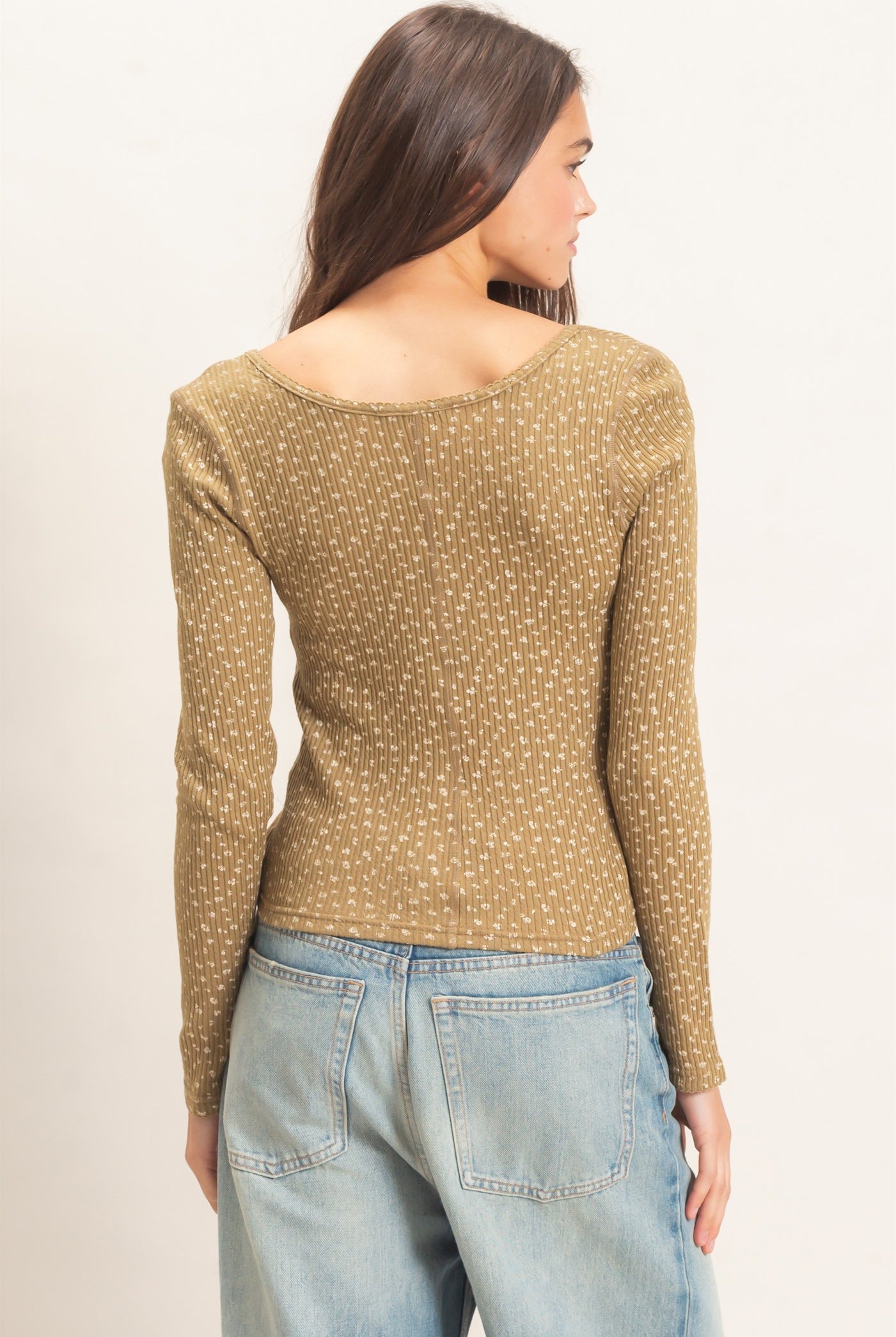Wholesale Square Neck Button-Up Top Clothing Tops HF26E675 OLIVE HYFVE
