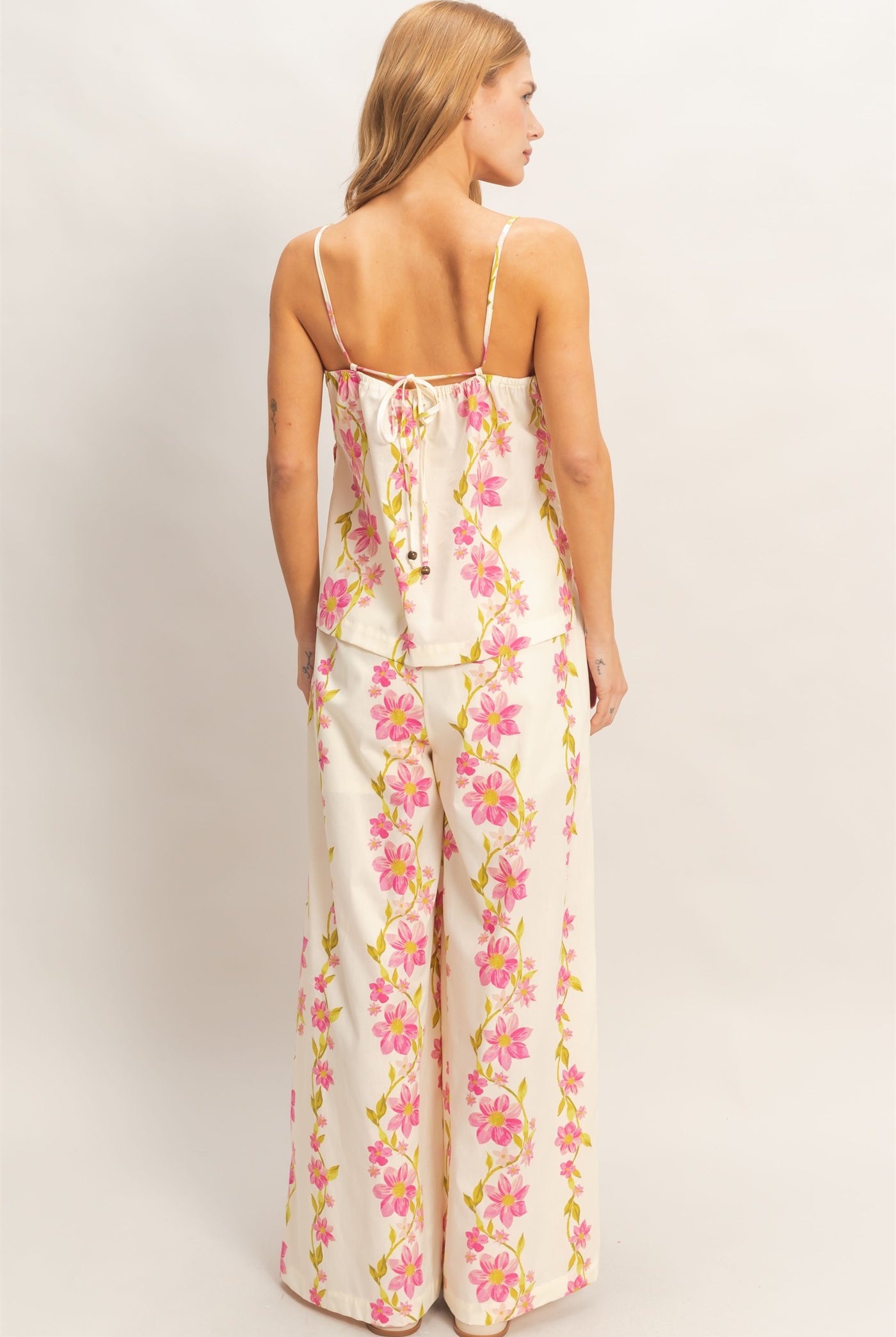 Wholesale Floral Spaghetti Strap Top & Pants Set Clothing HF26C569-SET PINK HYFVE