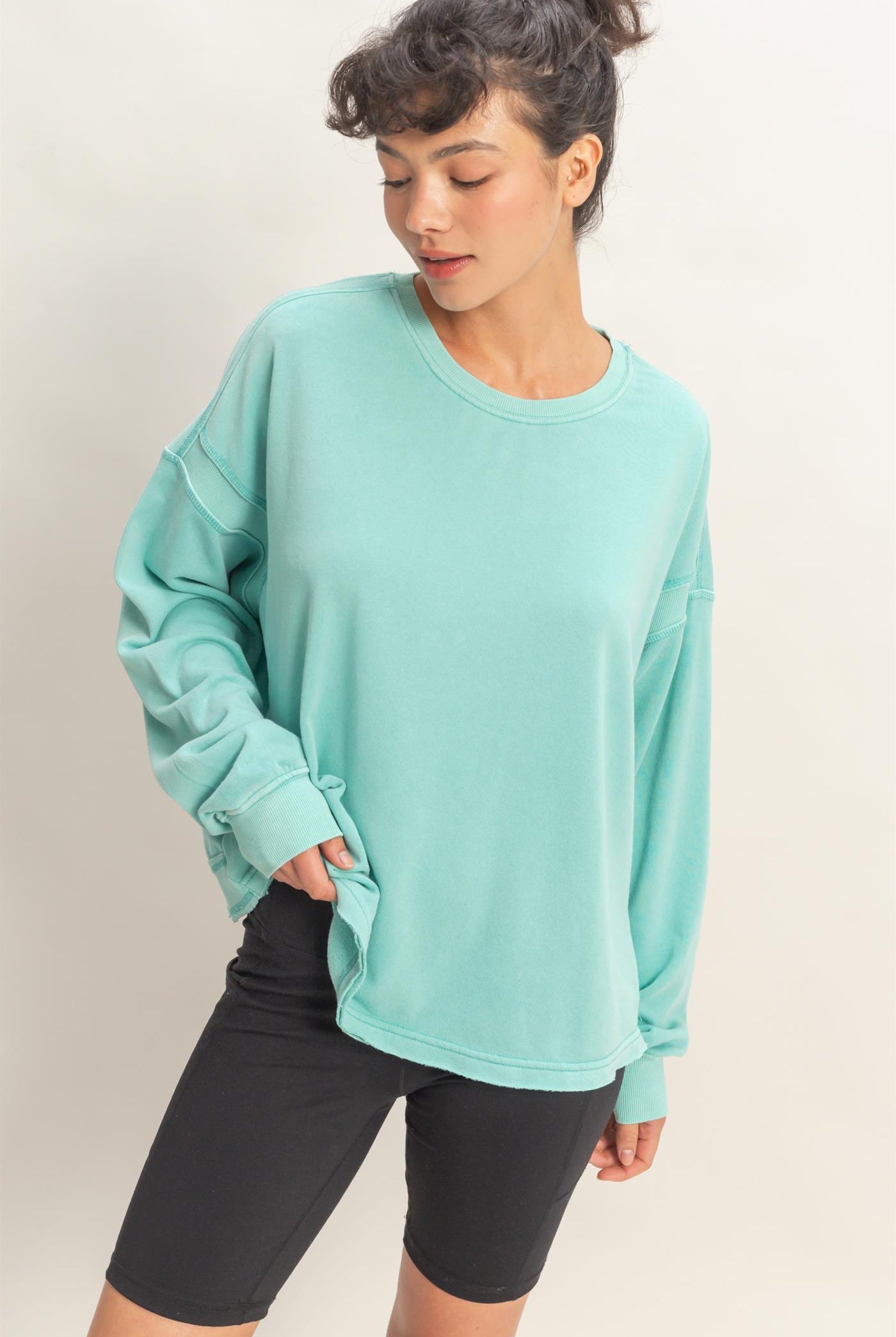 Wholesale Oversized Cross Detail Open Back Sweatshirt Clothing Tops DZ26E050 TURQUOISE DOUBLE ZERO