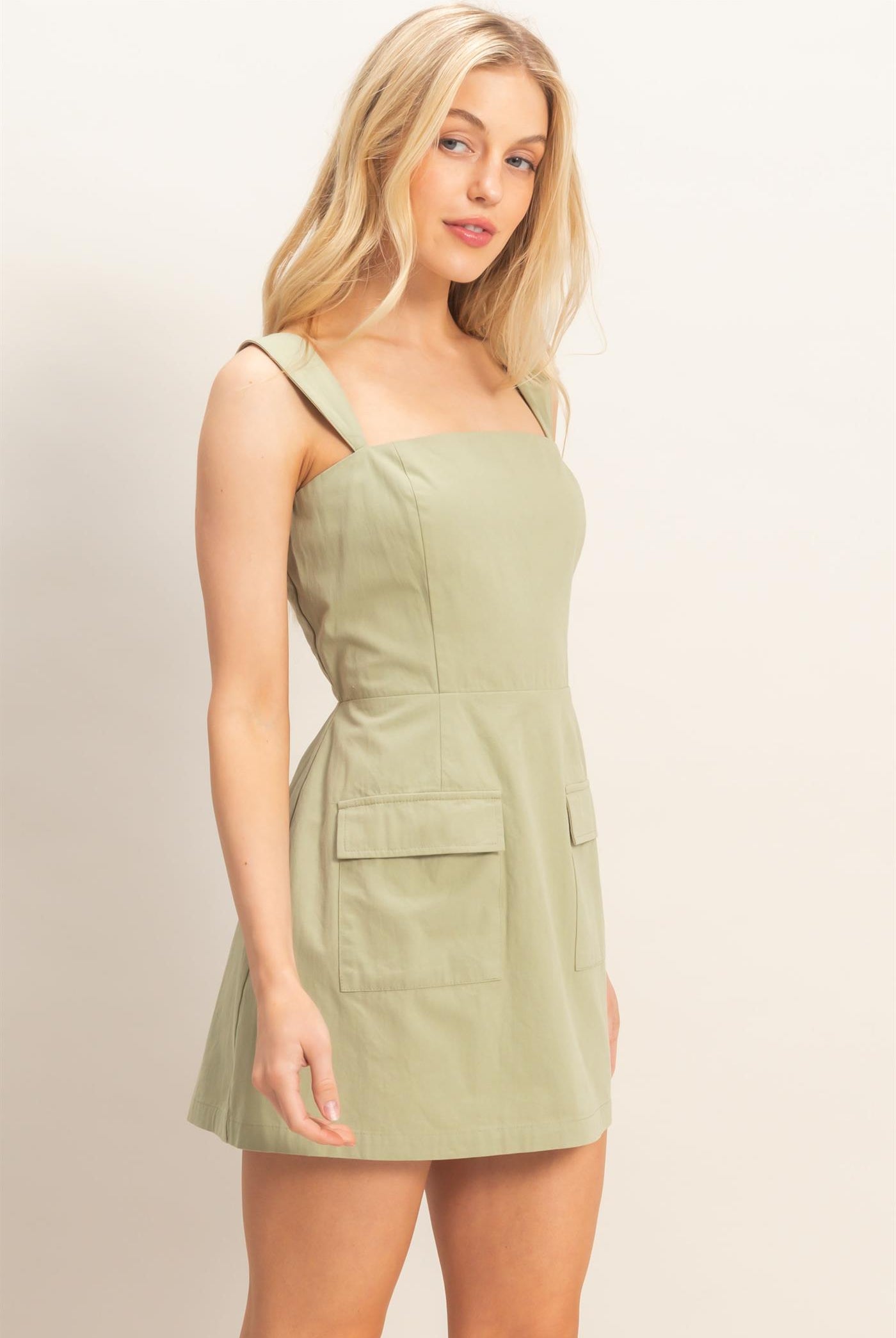 Wholesale Square Neck Mini Dress Dresses HF26C150 SAGE HYFVE