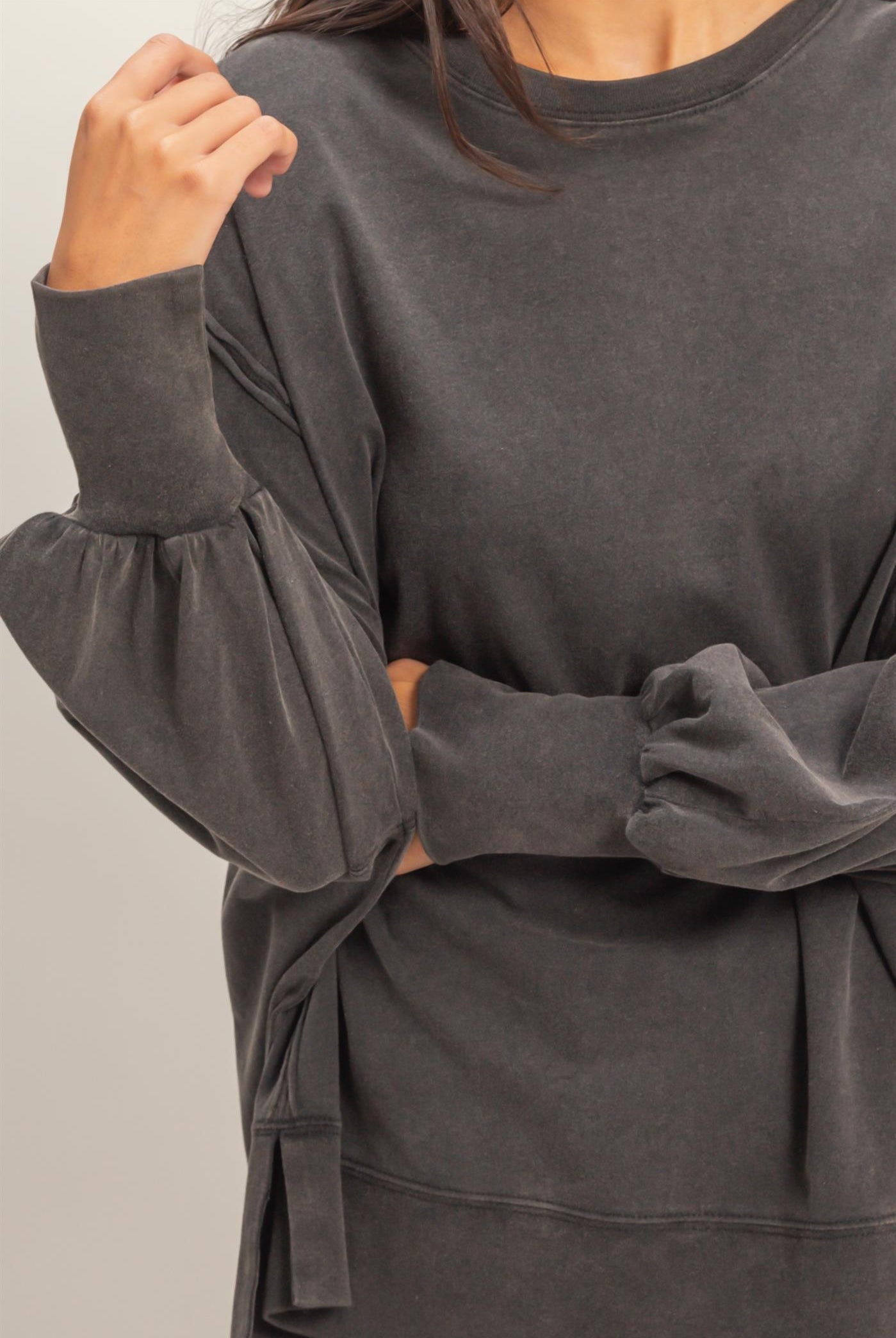 Wholesale Oversized Seam Detail Long Sleeve Top Sweatshirts DZ26C774 BLACK DOUBLE ZERO