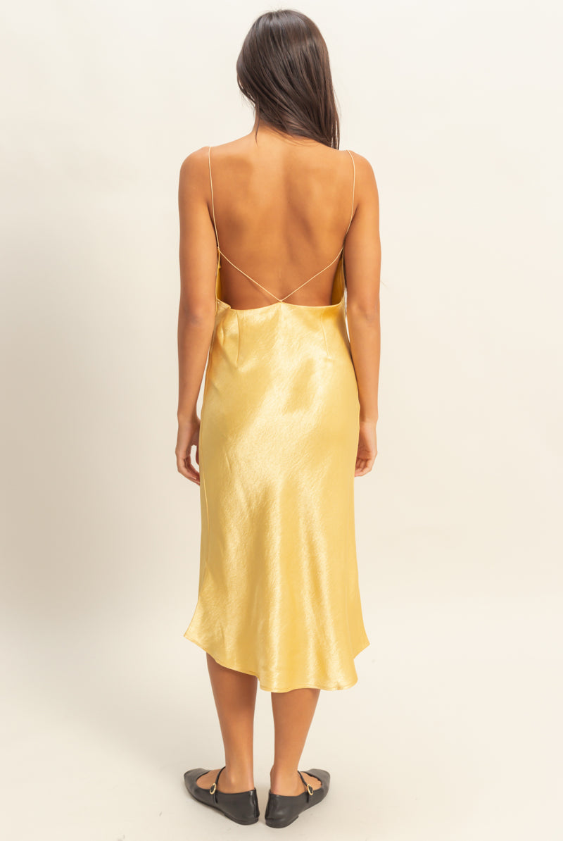 Wholesale Cowl Neck Satin Midi Dress Dresses DZ22A734 GOLD DOUBLE ZERO