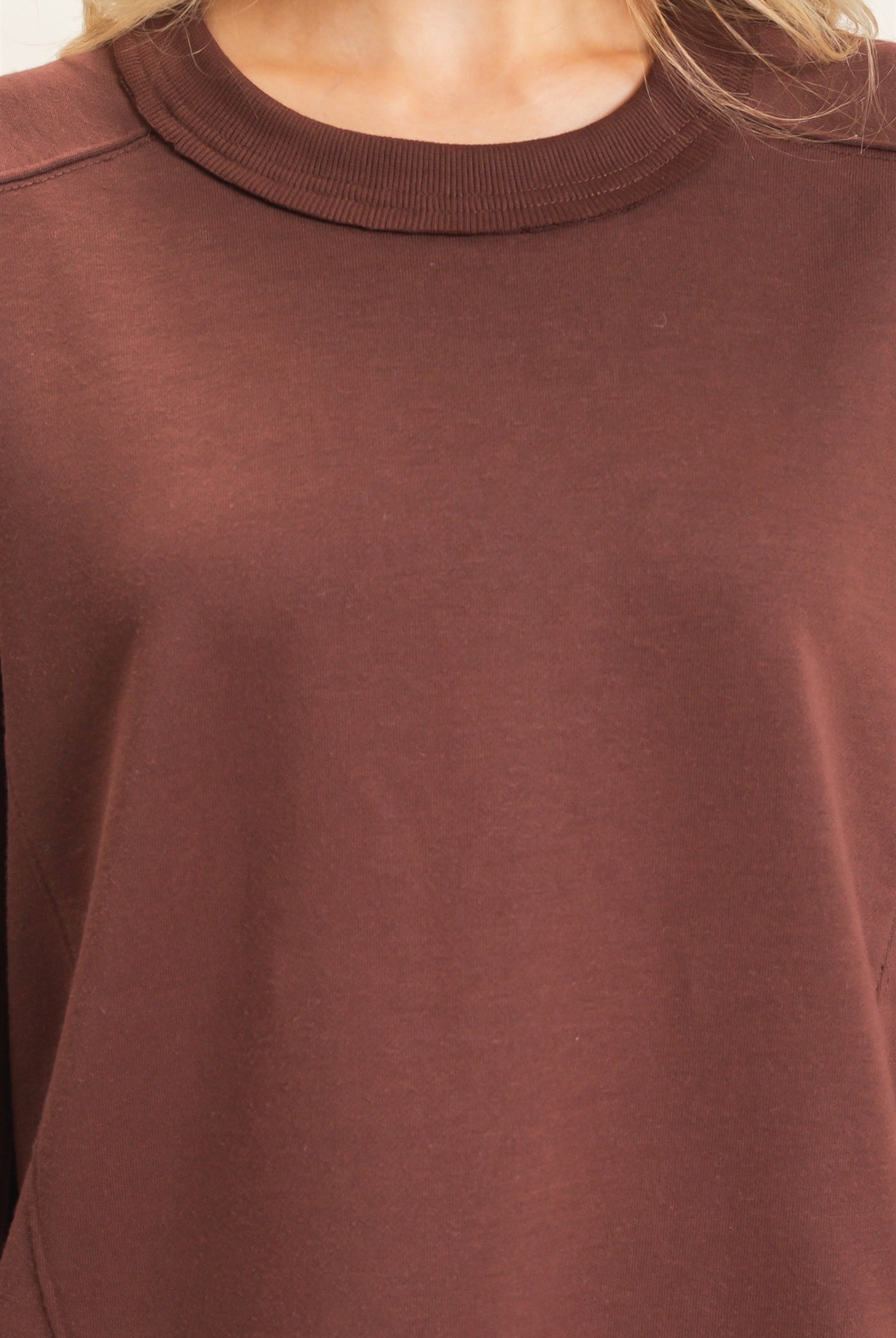 Wholesale Ribbed Crew Neck Sweatshirt Sweatshirts HF26F087 BROWN HYFVE