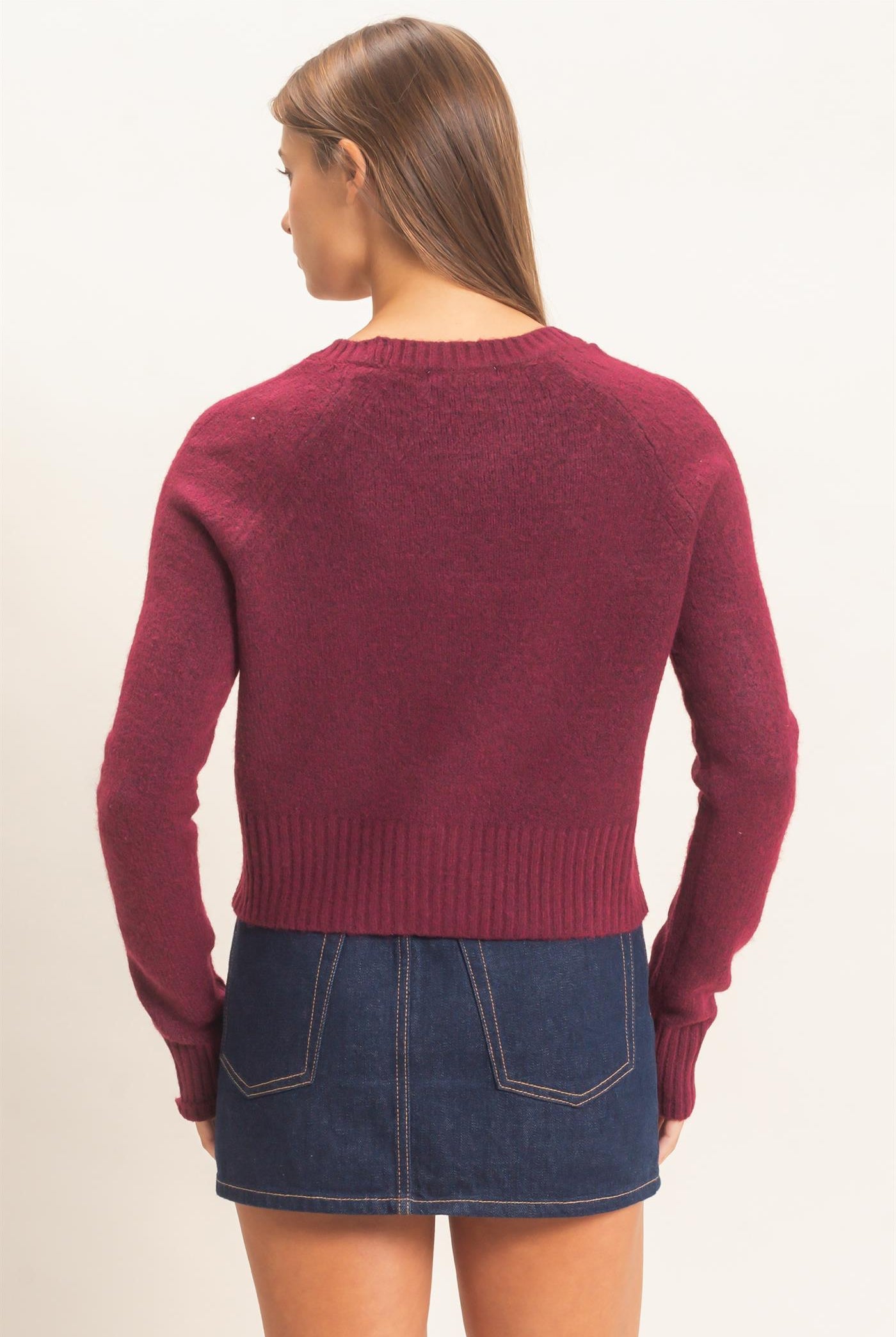 Wholesale V-Neck Cardigan Cardigans DZ26E326 DARK CHERRY DOUBLE ZERO