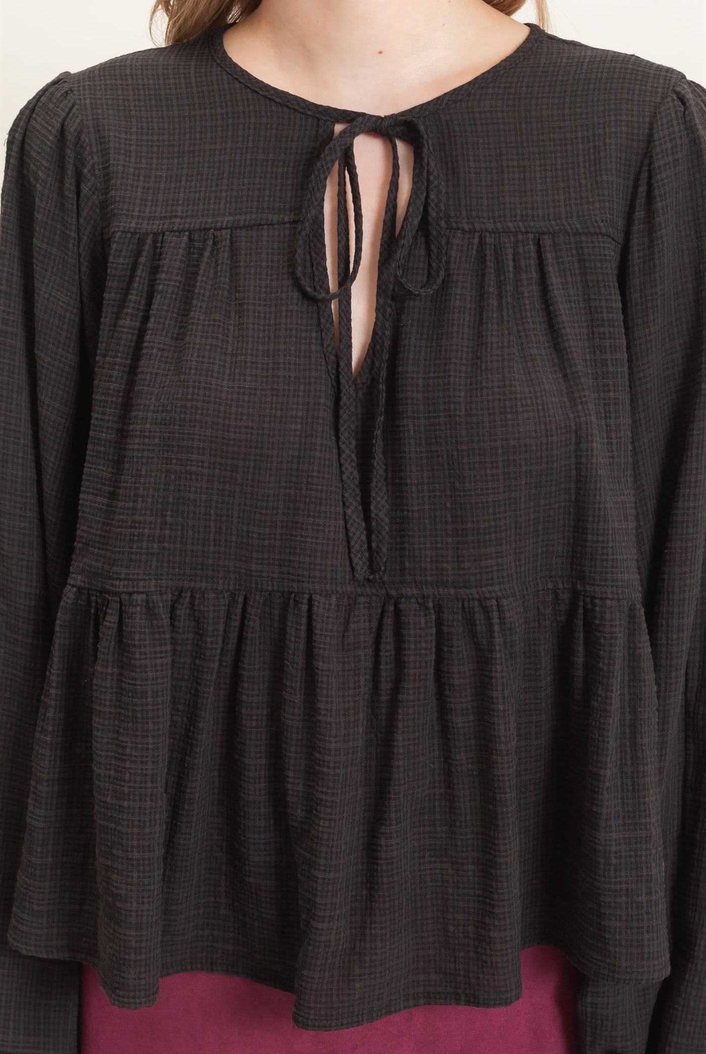 Wholesale Tie Front Peplum Blouse Blouses HF26F065 BLACK HYFVE