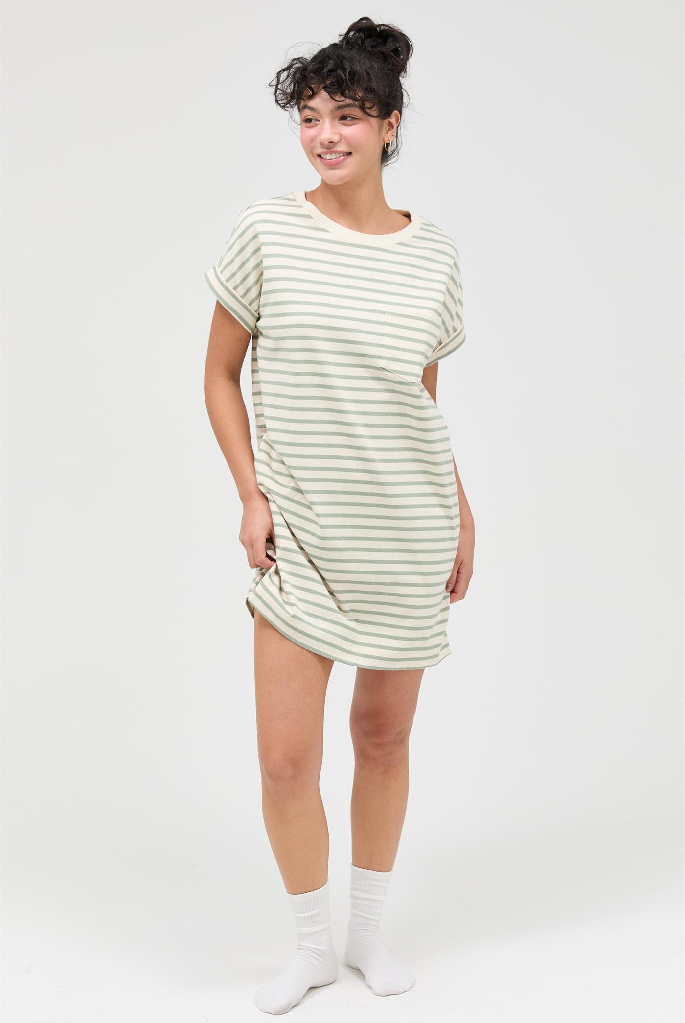 Wholesale Striped T-Shirt Mini Dress Dresses DZ26C067 SAGE GREEN DOUBLE ZERO