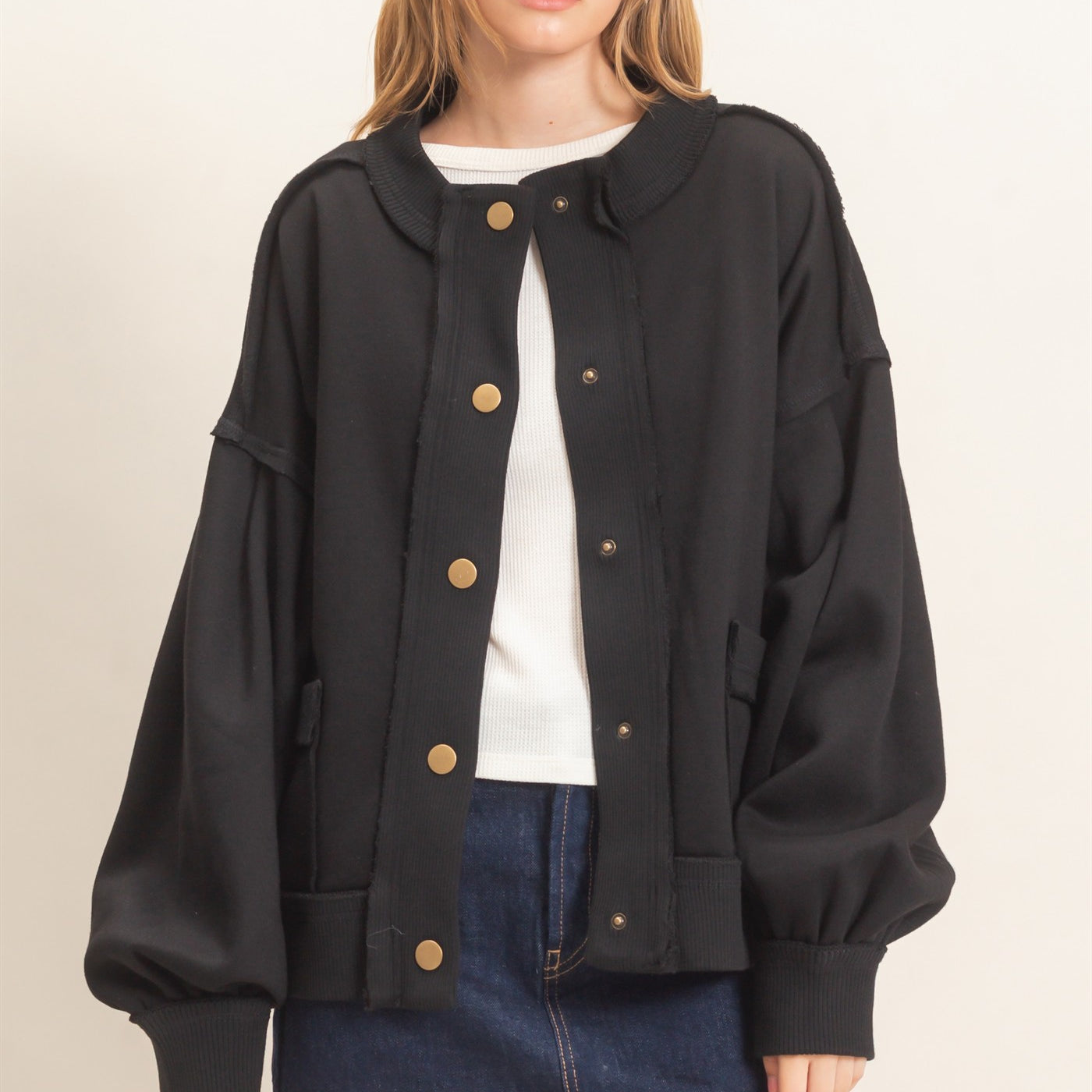 Wholesale Snap Front Jacket Coats & Jackets HF26E003 BLACK HYFVE
