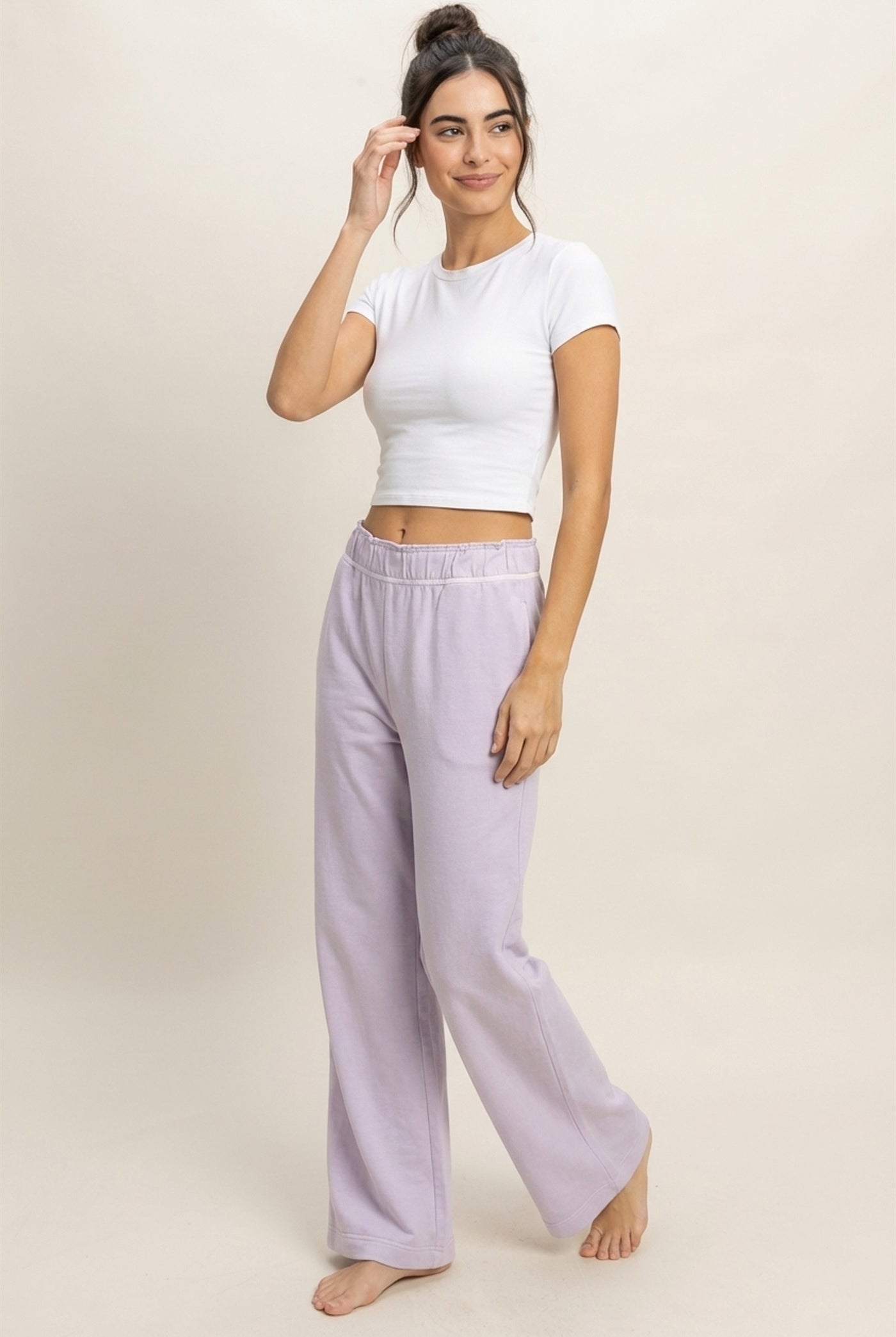Wholesale High Waist Flare Pants Pants DZ24C346-D LAVENDER DOUBLE ZERO