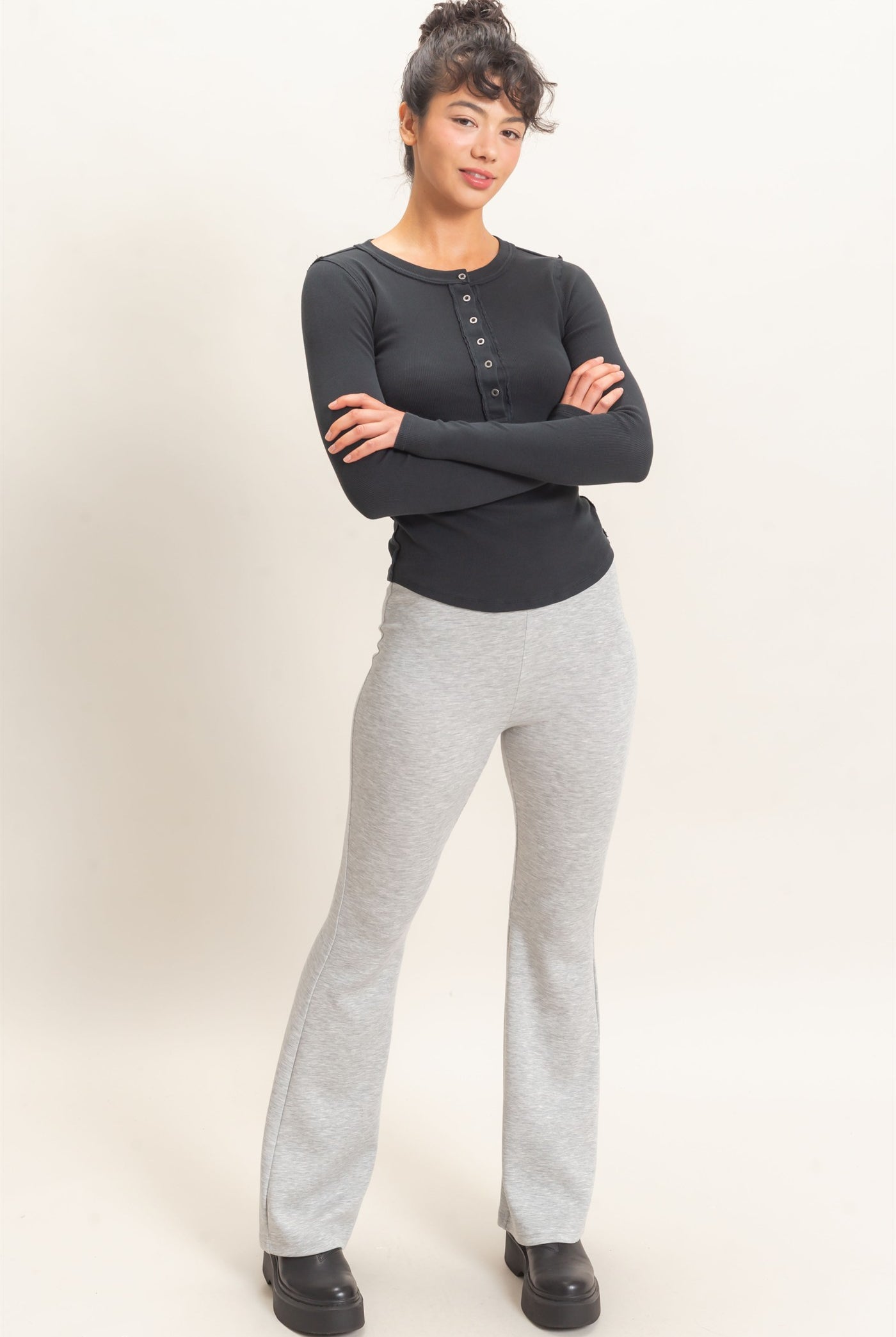 Wholesale Pigment Dye Henley Long Sleeve Top Clothing Tops DZ26C882 BLACK DOUBLE ZERO