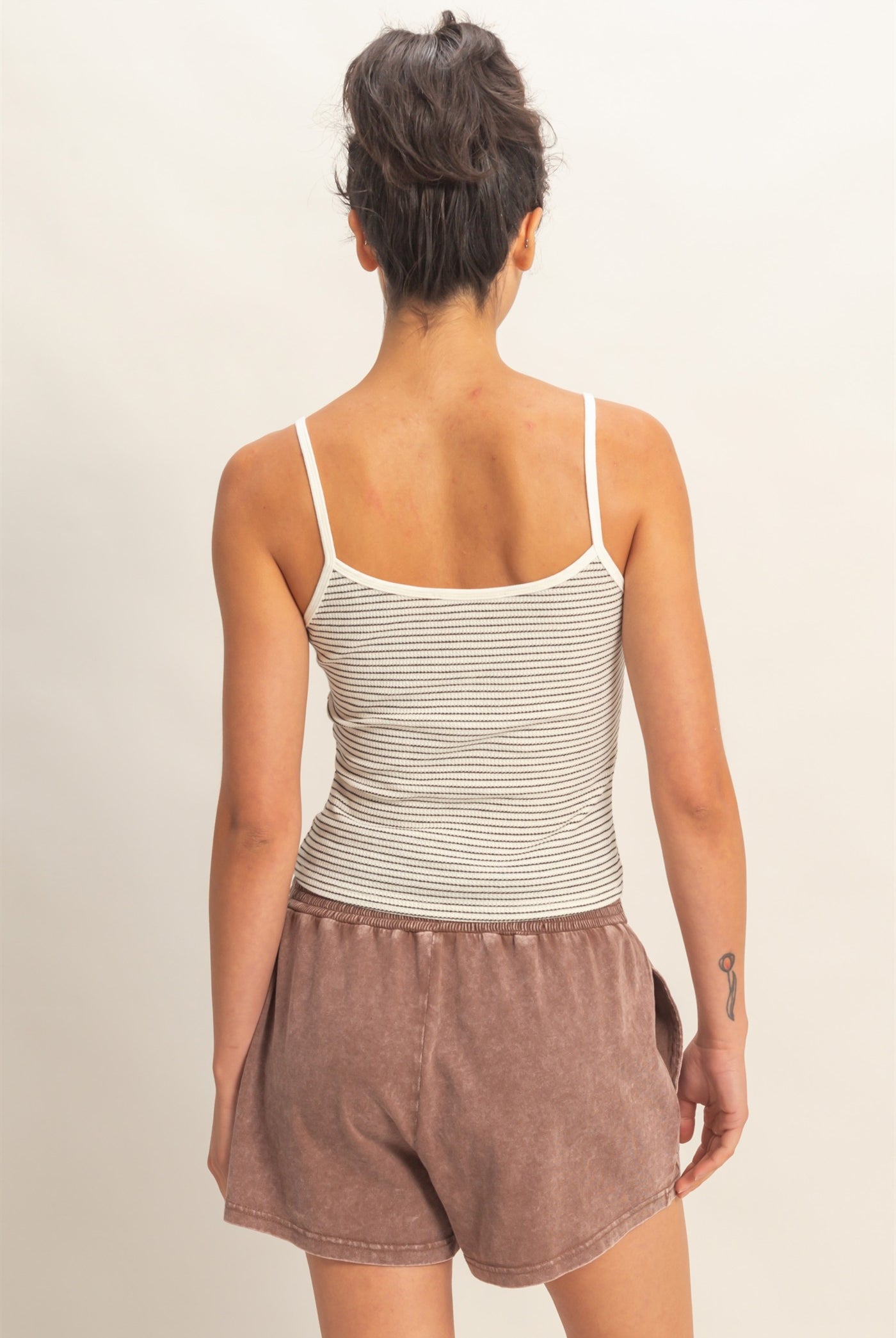 Wholesale Striped Snap-Button Henley Cami Top Camisoles DZ26A885 CREAM DOUBLE ZERO