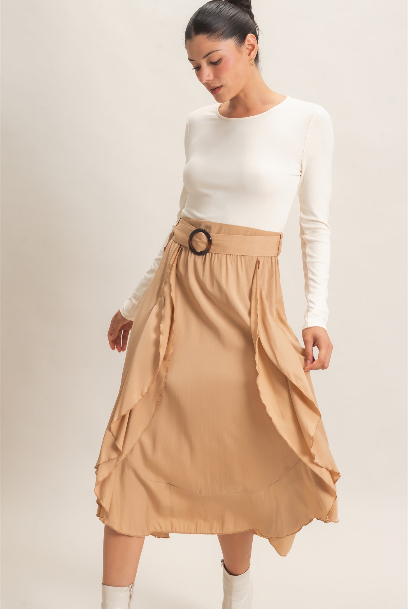 Wholesale Long Sleeve Flowy Dress Dresses HF26C997 CREAM HYFVE