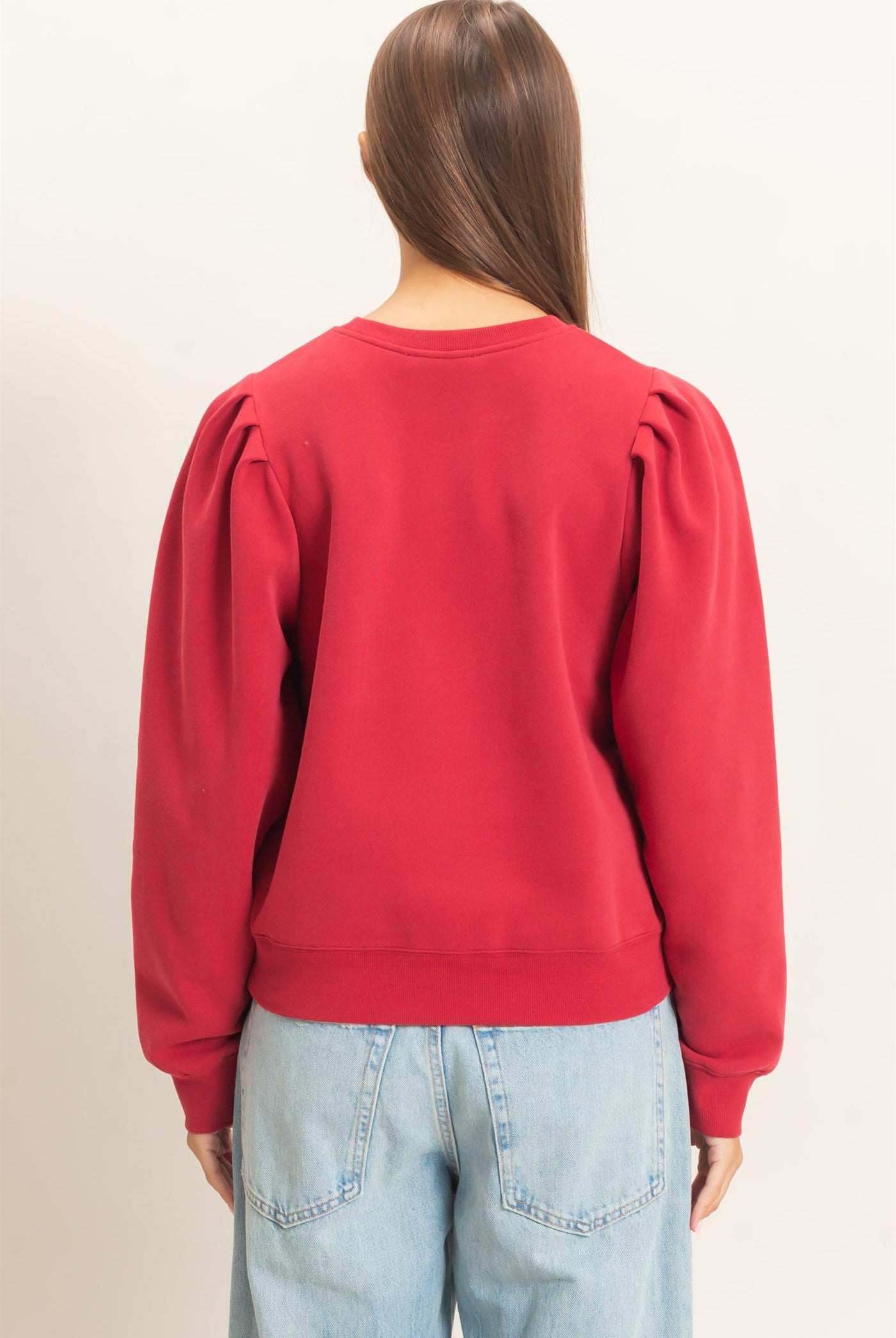Wholesale Puff Sleeve Crew Neck Sweatshirt Sweatshirts DZ26E110 DARK RED DOUBLE ZERO