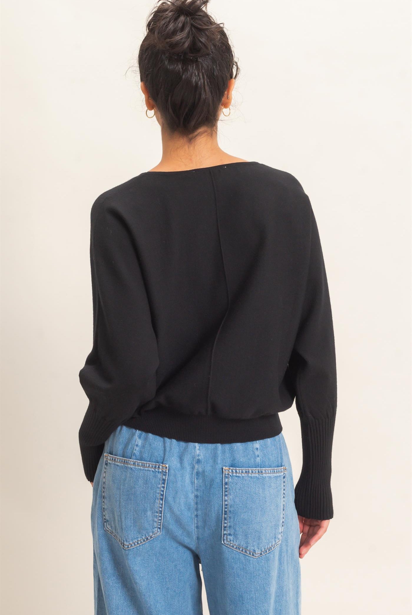 Wholesale Batwing Sleeve Center Seam Sweater Sweaters DZ26E079 BLACK DOUBLE ZERO