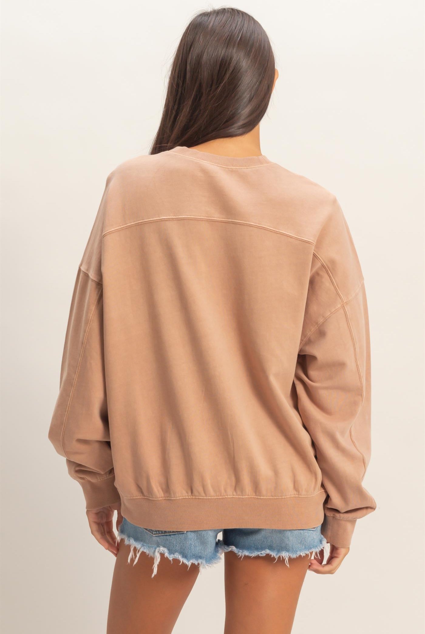 Wholesale Ribbed Crew Neck Sweatshirt Sweatshirts DZ26A265 DARK TAUPE DOUBLE ZERO