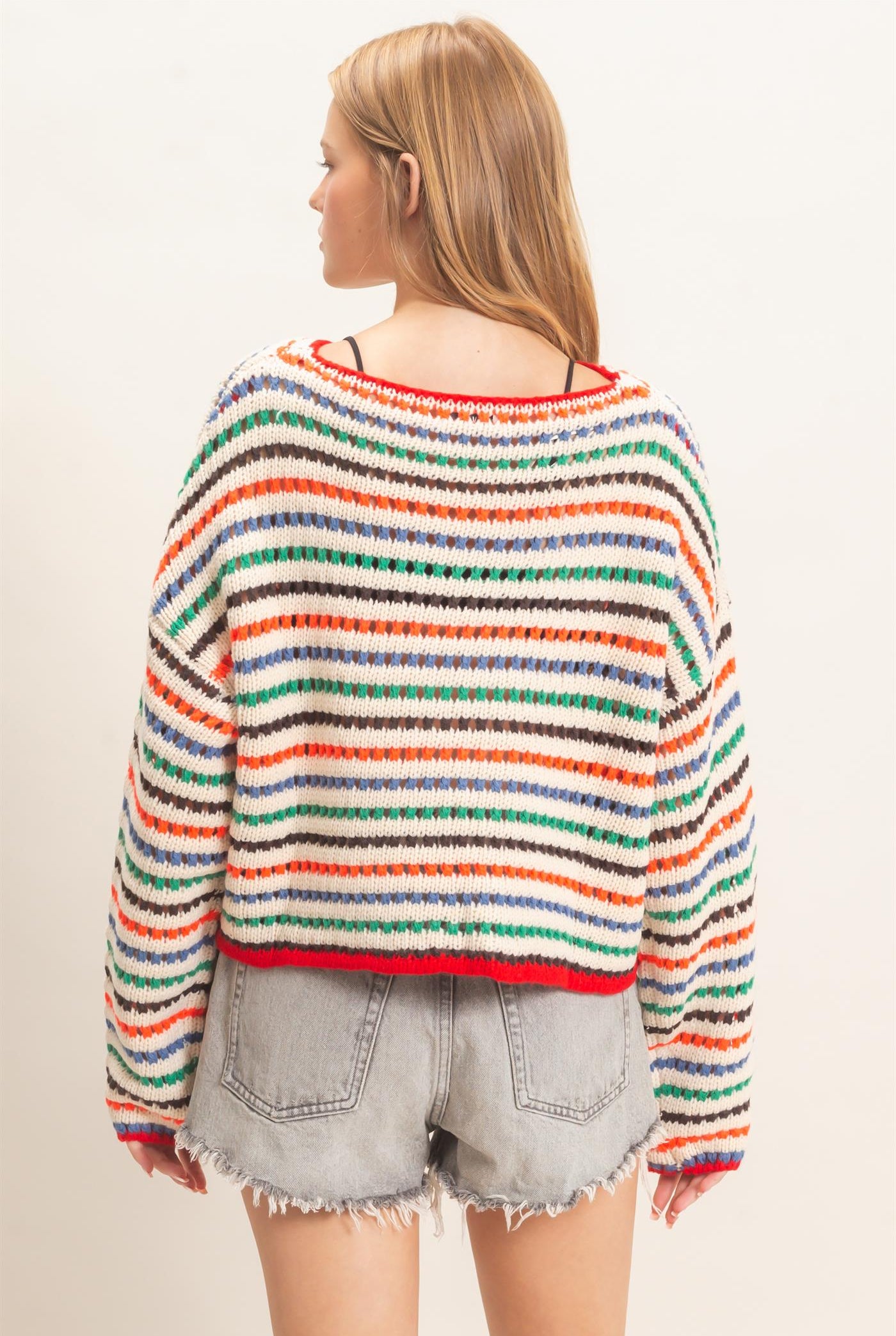 Wholesale Striped Knit Sweater Sweaters HF26F189 CREAM HYFVE