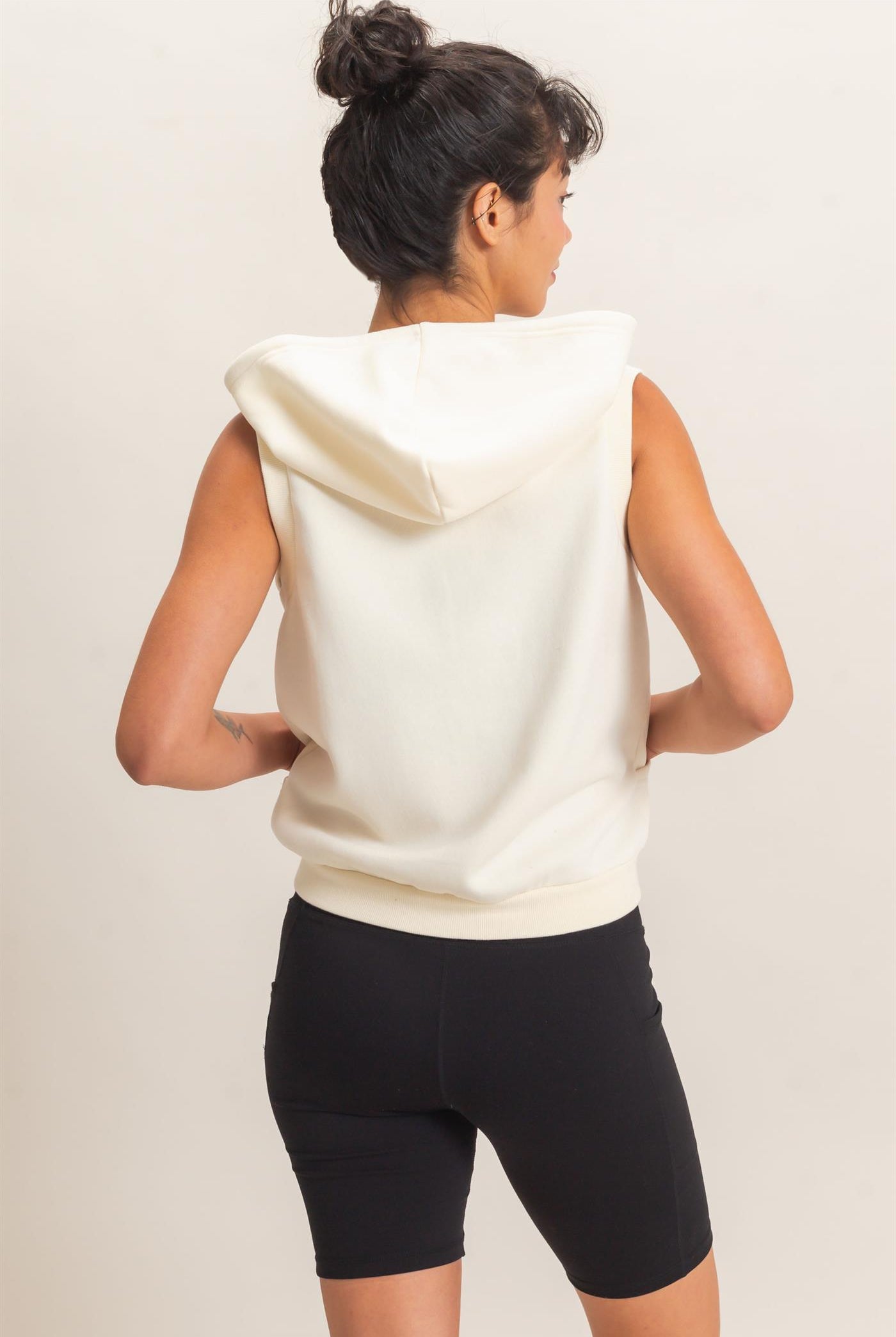 Wholesale Sleeveless Zip Up Hoodie Hoodies DZ26E330 CREAM DOUBLE ZERO