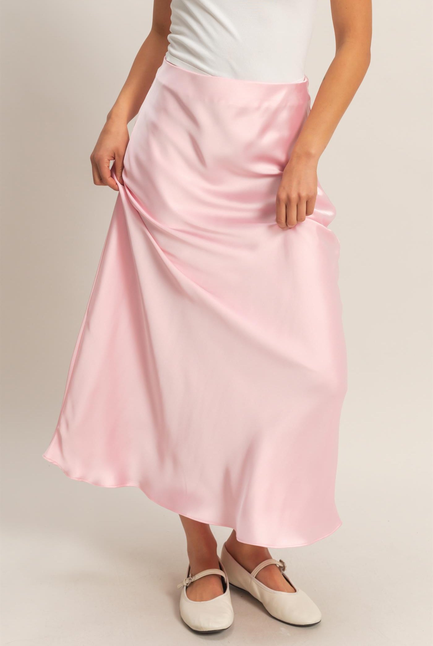 Wholesale Satin Maxi Skirt Skirts DZ26E274 SOFT PINK DOUBLE ZERO