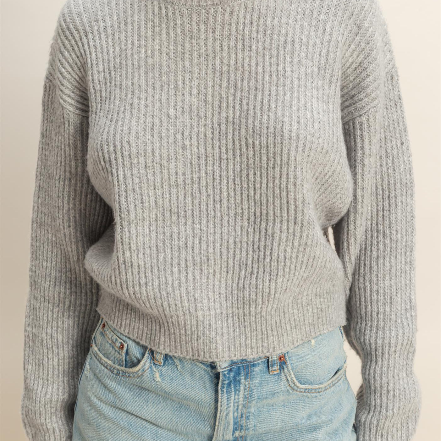 Wholesale Ribbed Crew Neck Sweater Sweaters DZ25F006 HEATHER GRAY DOUBLE ZERO