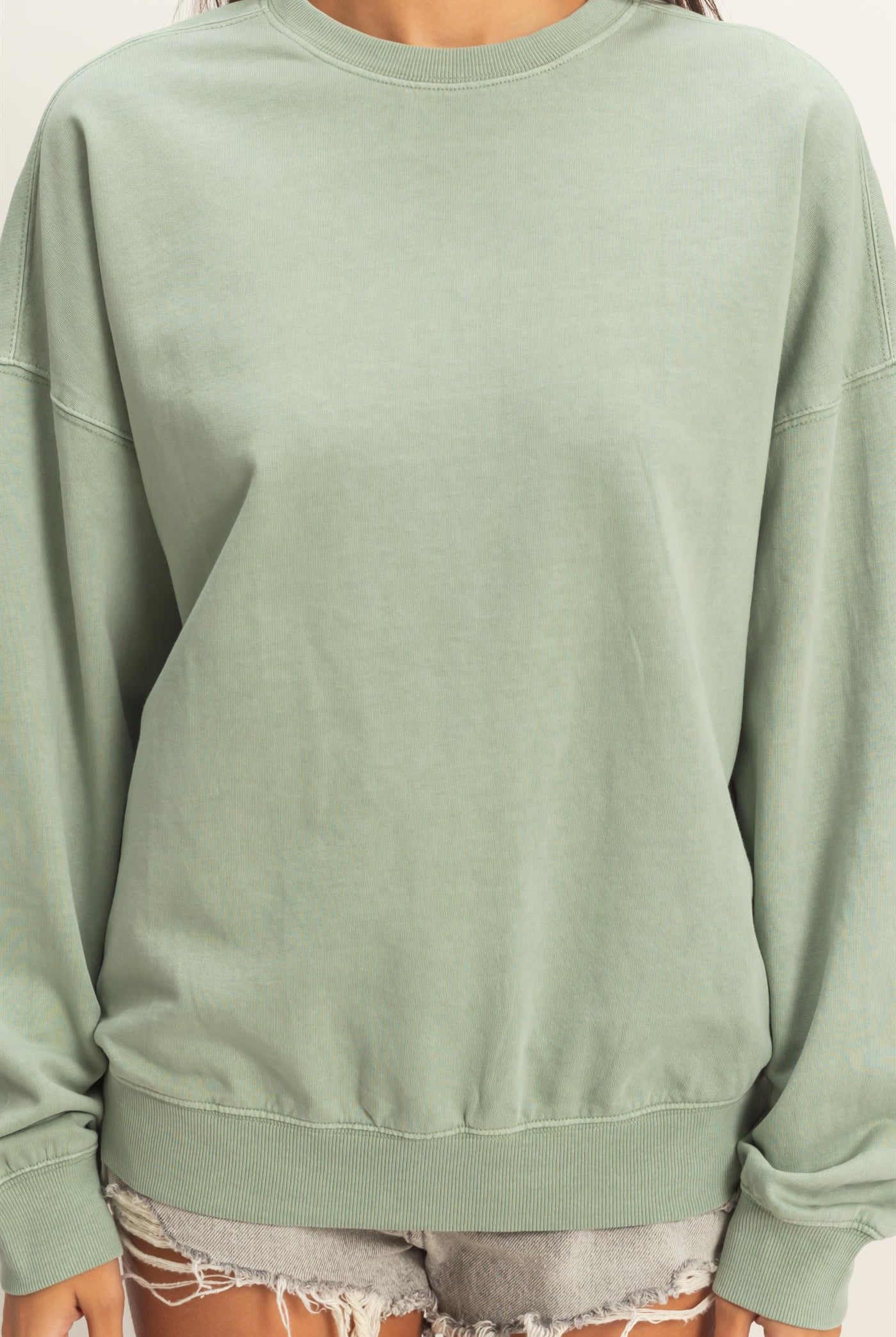 Wholesale Ribbed Crew Neck Sweatshirt Sweatshirts DZ26A265 SAGE GREEN DOUBLE ZERO