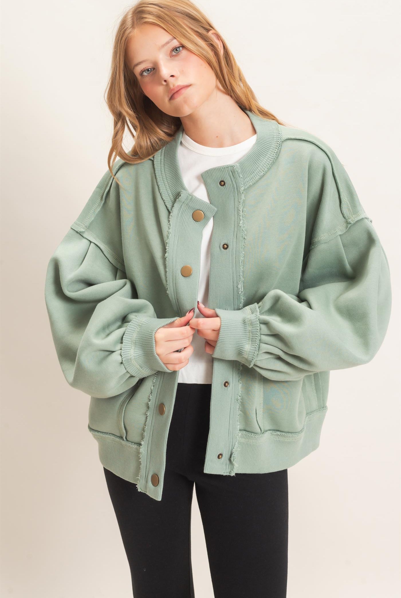 Wholesale Snap Front Jacket Coats & Jackets HF26E003 SAGE HYFVE