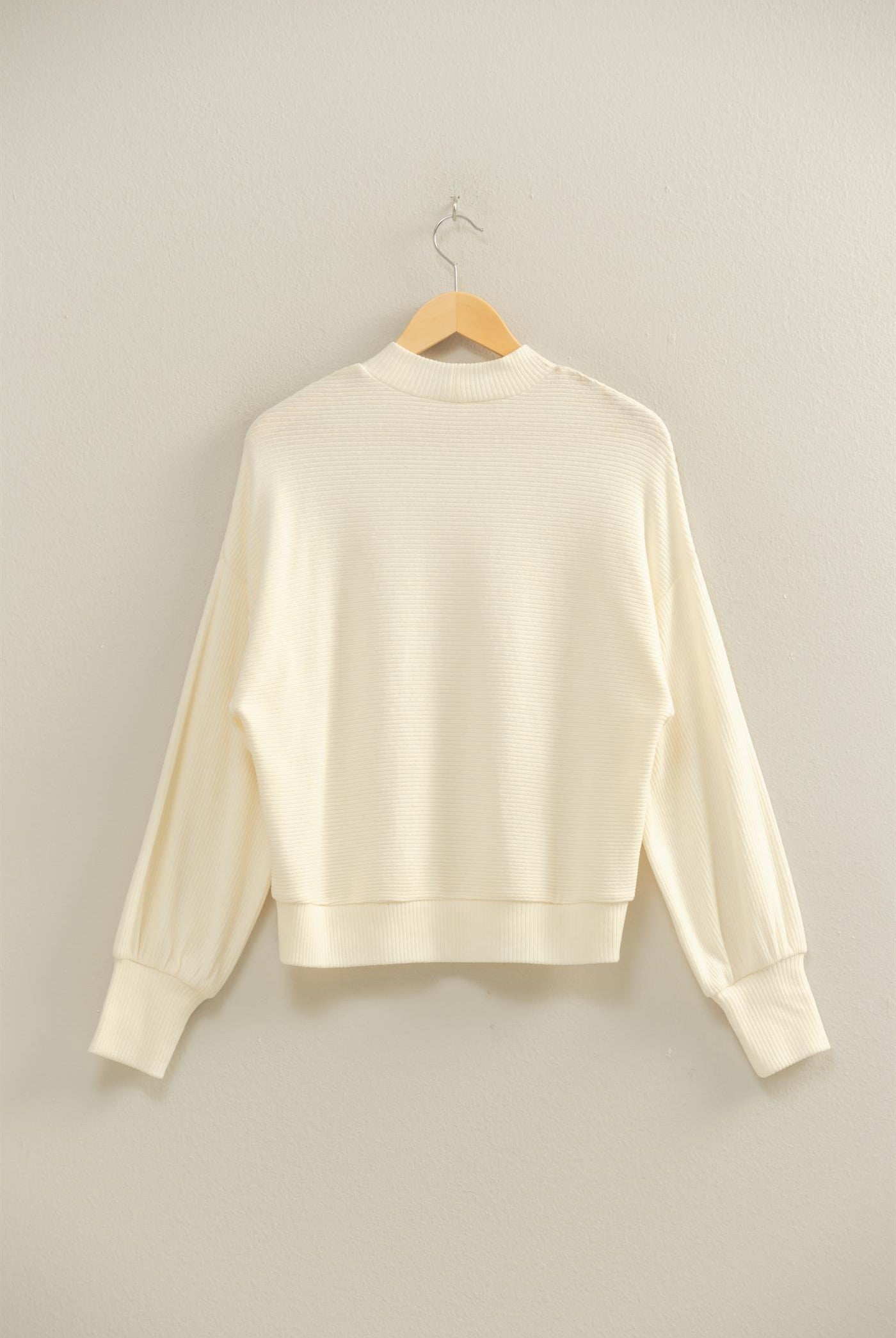 Wholesale Ribbed Balloon Sleeve Top Clothing Tops DZ24A099 CREAM DOUBLE ZERO