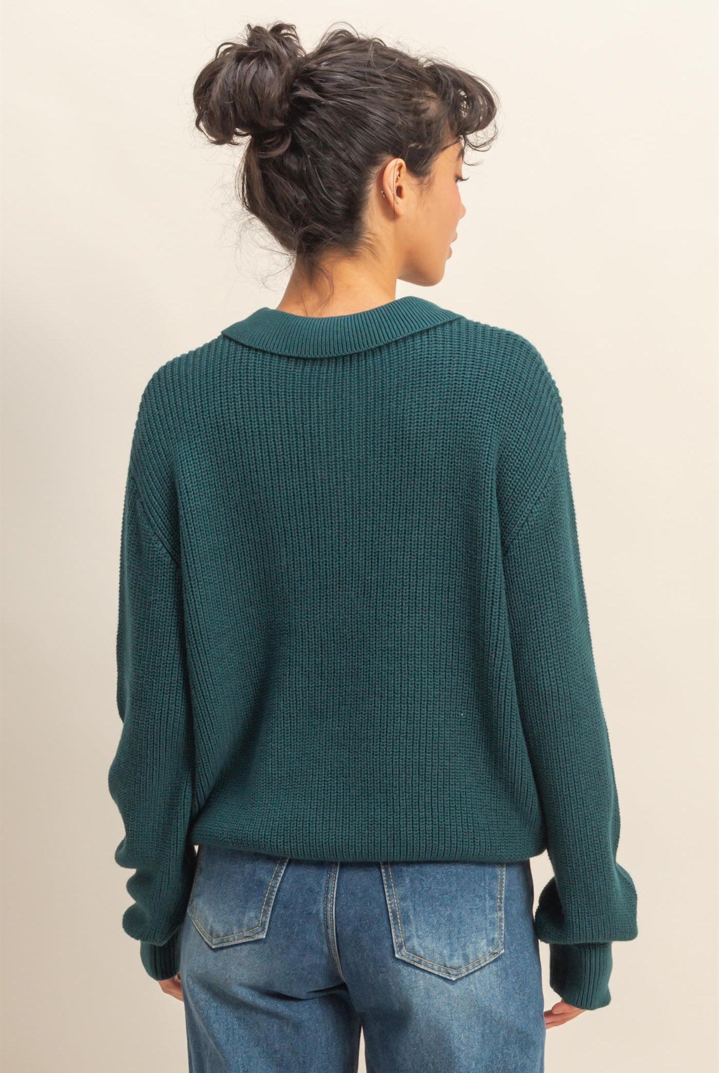 Wholesale Oversized Collar Sweater Sweaters DZ25E823 DEEP GREEN DOUBLE ZERO