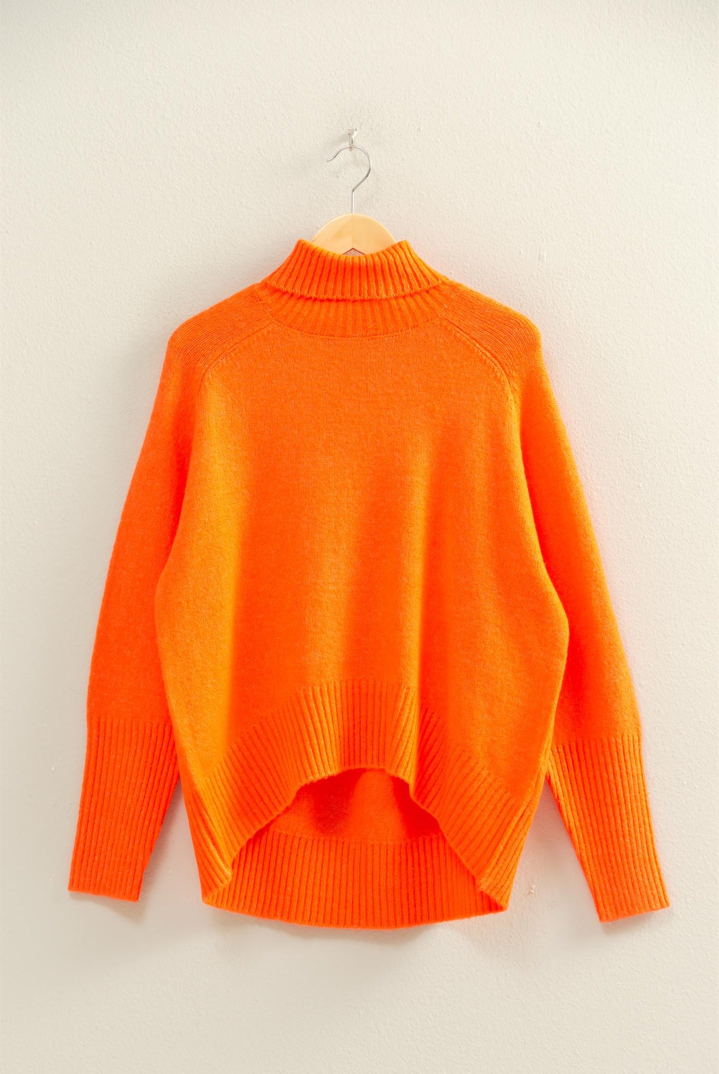Wholesale Oversized High Low Turtleneck Sweater Sweaters DZ25C943 ORANGE RED DOUBLE ZERO