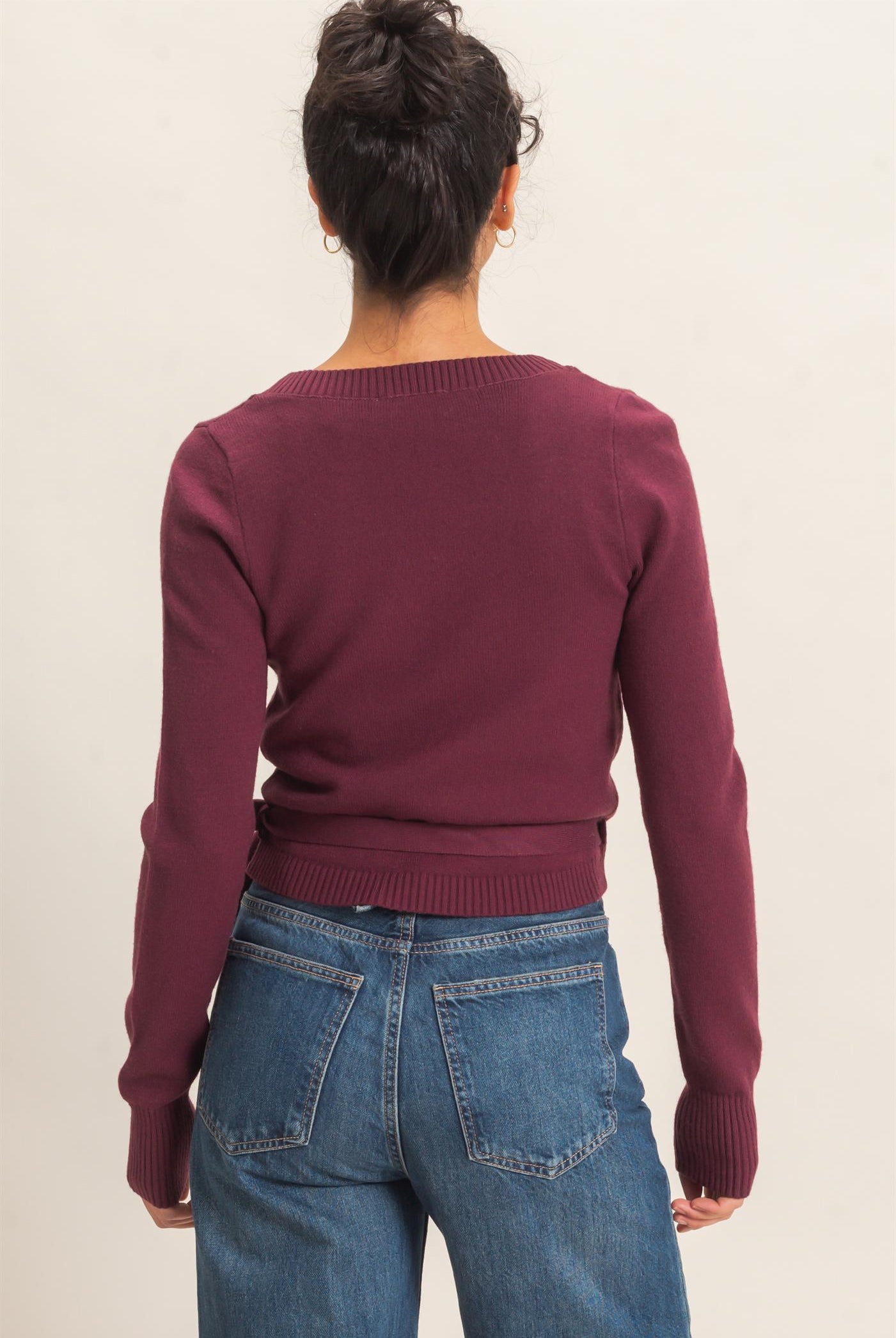 Wholesale Wrap Knit Cardigan Sweaters DZ26F393 DARK CHERRY DOUBLE ZERO