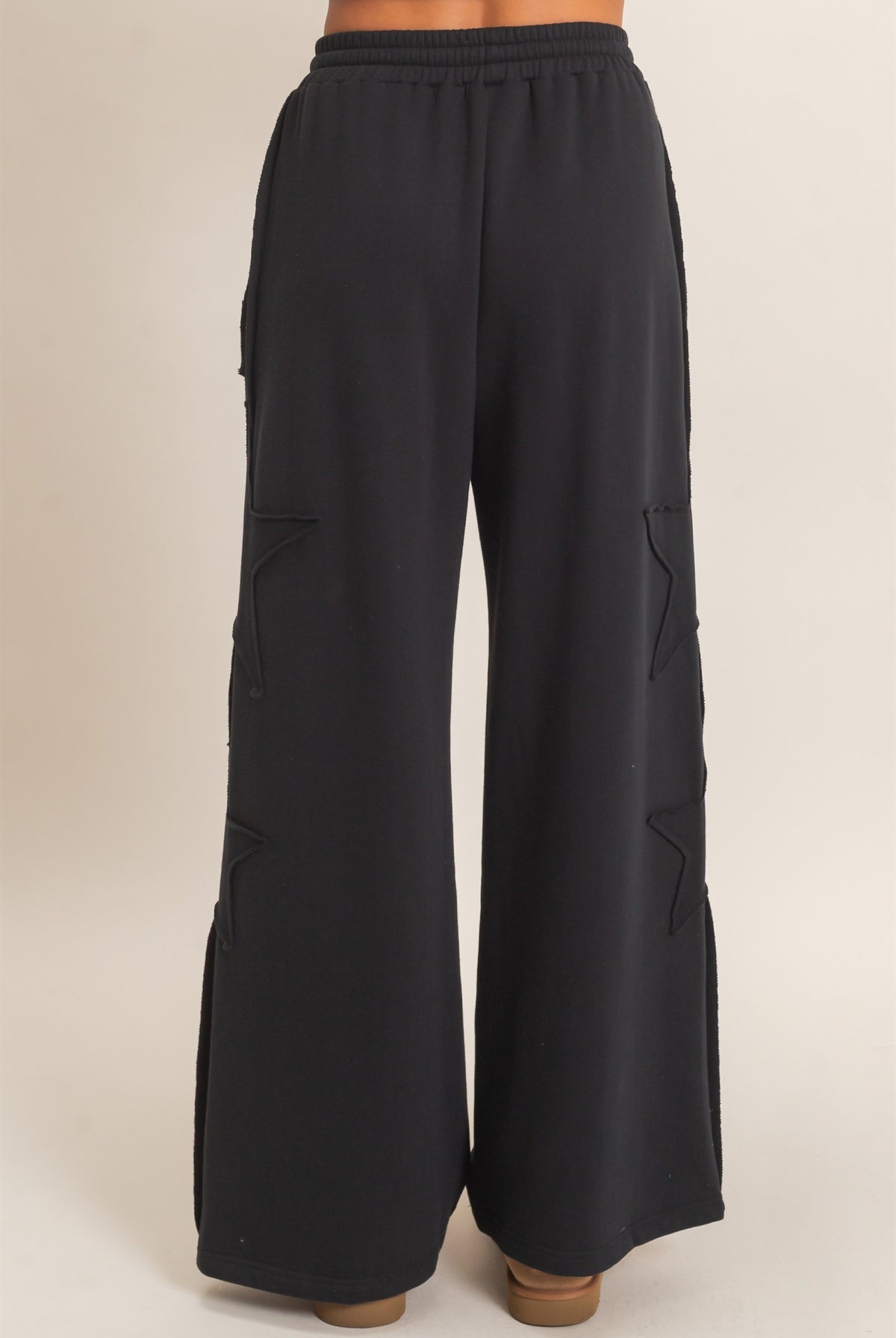 Wholesale French Terry Star Patch Sweatpants Pants DZ27A197 BLACK DOUBLE ZERO