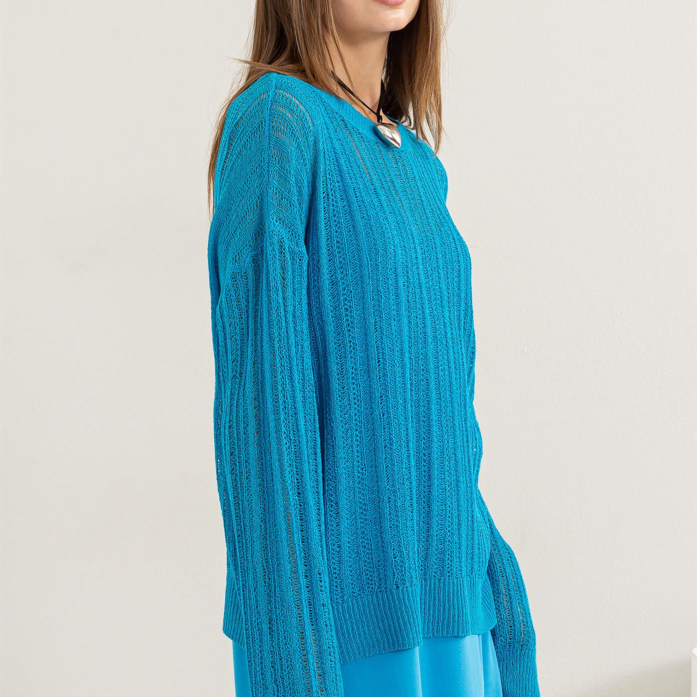 Wholesale Drop Shoulder Sweater Clothing Tops DZ24A477-D BLUE DOUBLE ZERO