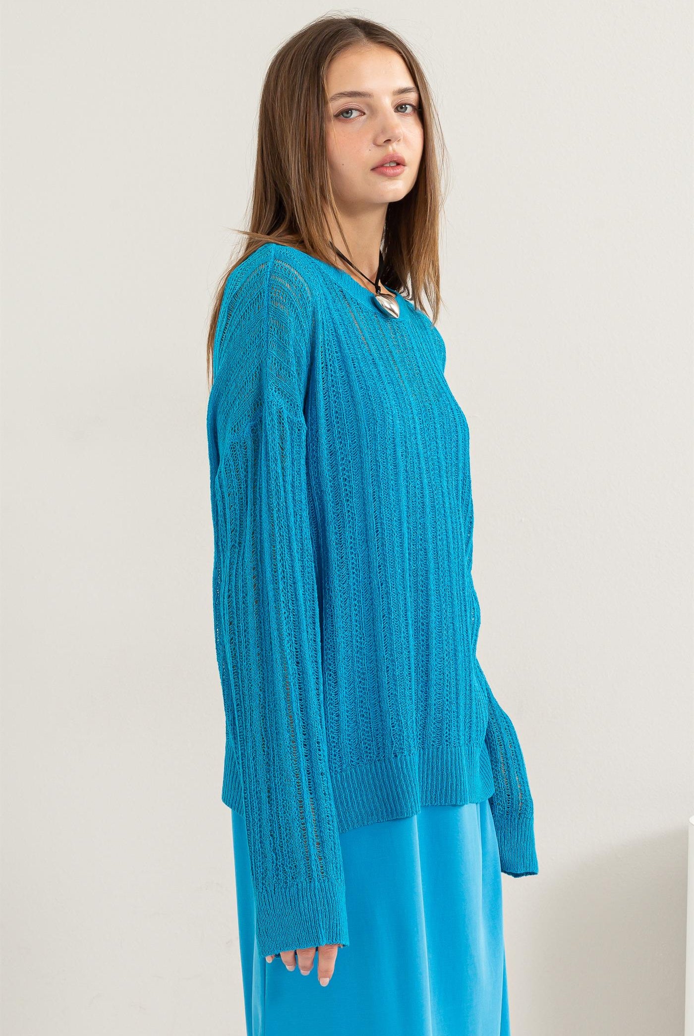 Wholesale Drop Shoulder Sweater Clothing Tops DZ24A477-D BLUE DOUBLE ZERO