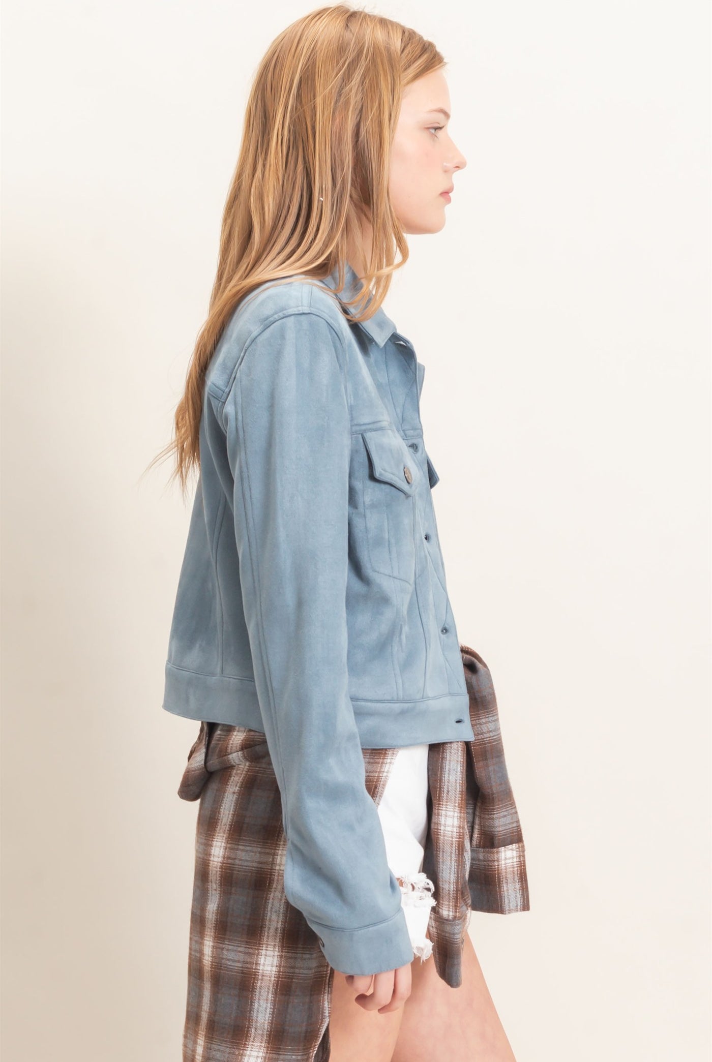 Wholesale Button-Up Suede Jacket Coats & Jackets HF26C772 STEEL BLUE HYFVE
